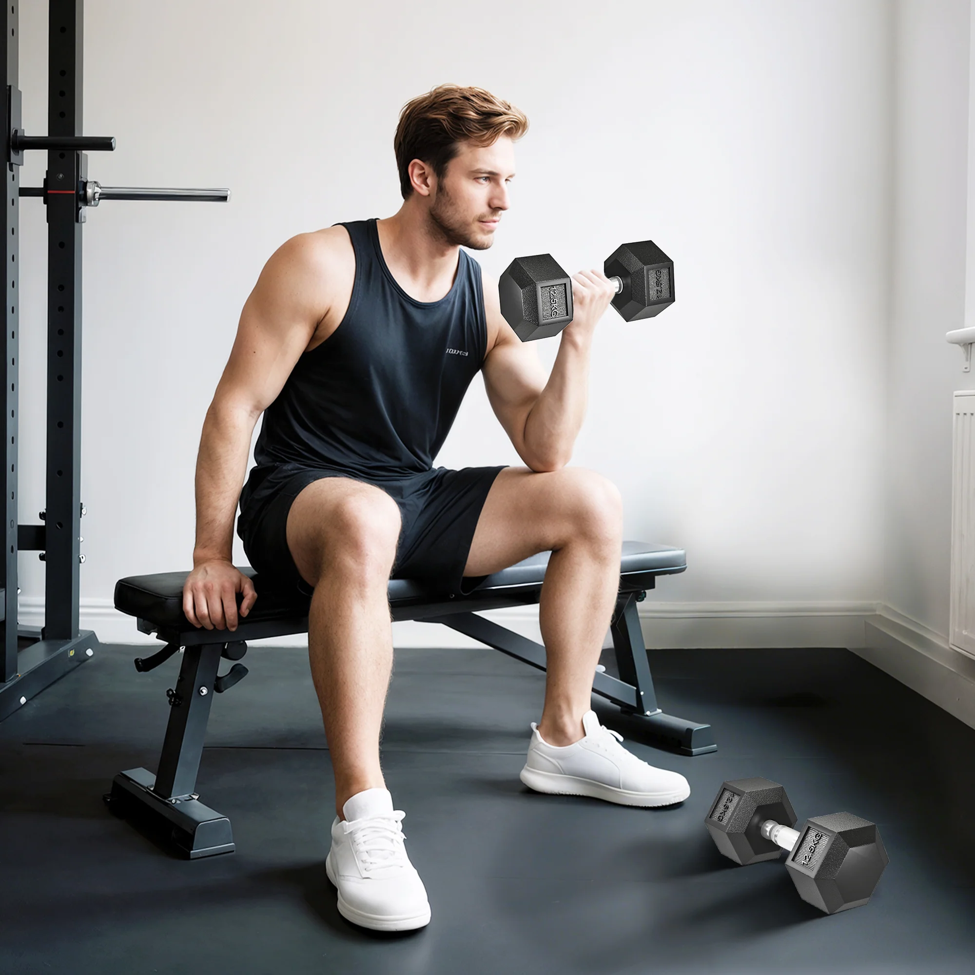HOMCOM Rubber Hex Dumbbell Portable Hand Weights For Home Gym - Image 2