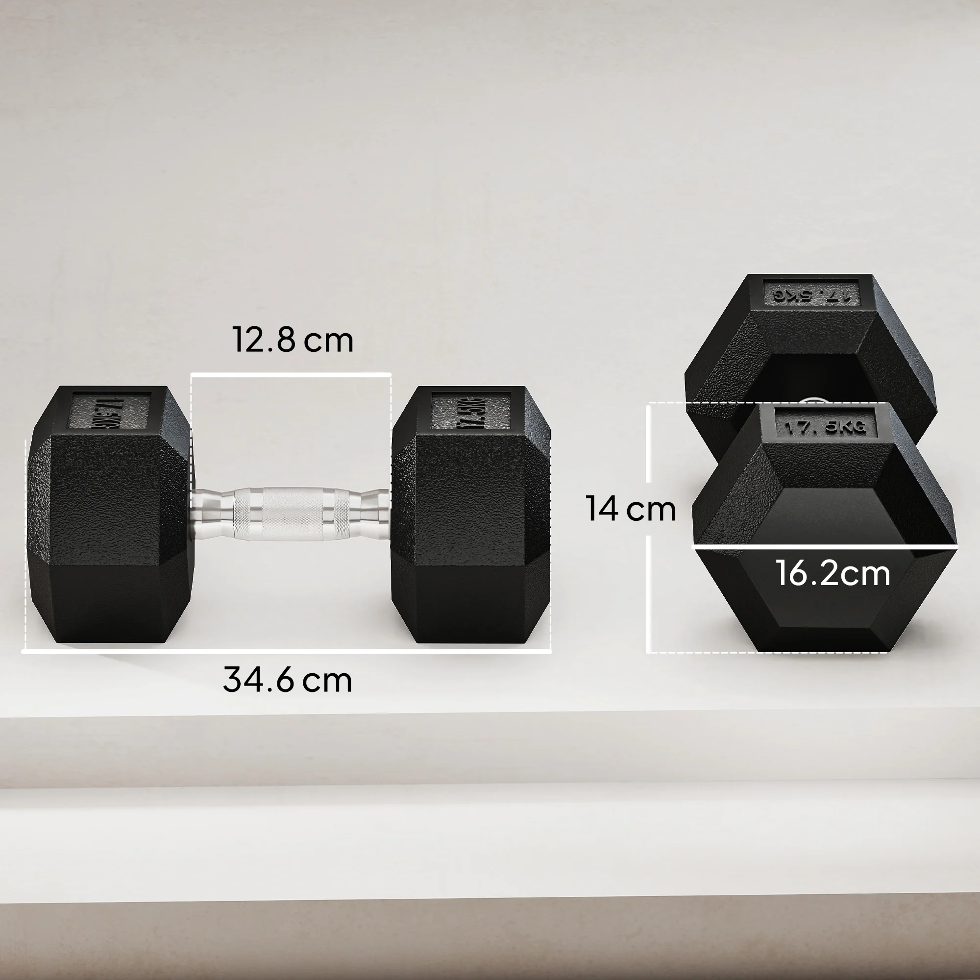 HOMCOM Rubber Hex Dumbbell Portable Hand Weights For Home Gym - Image 23