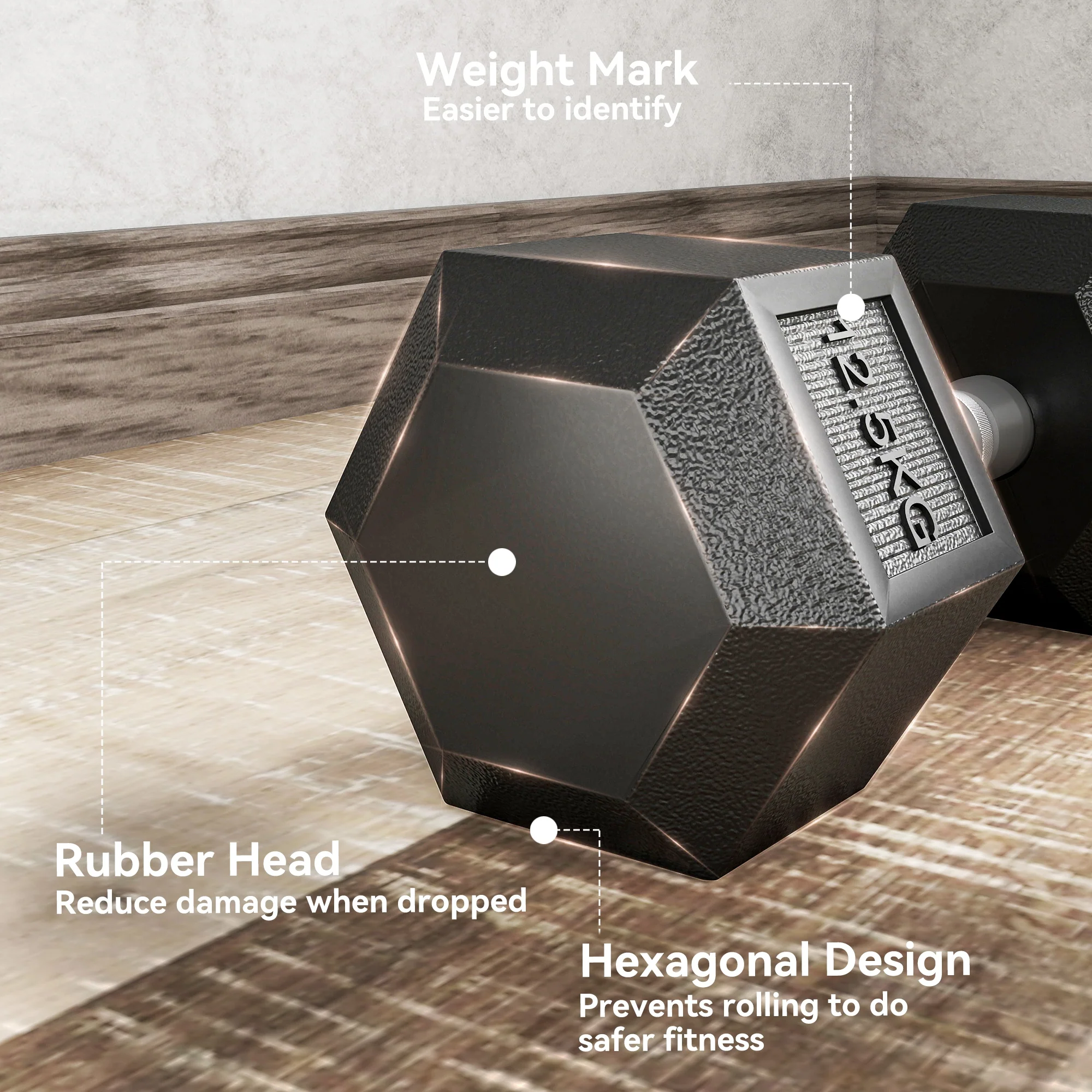 HOMCOM Rubber Hex Dumbbell Portable Hand Weights For Home Gym - Image 3
