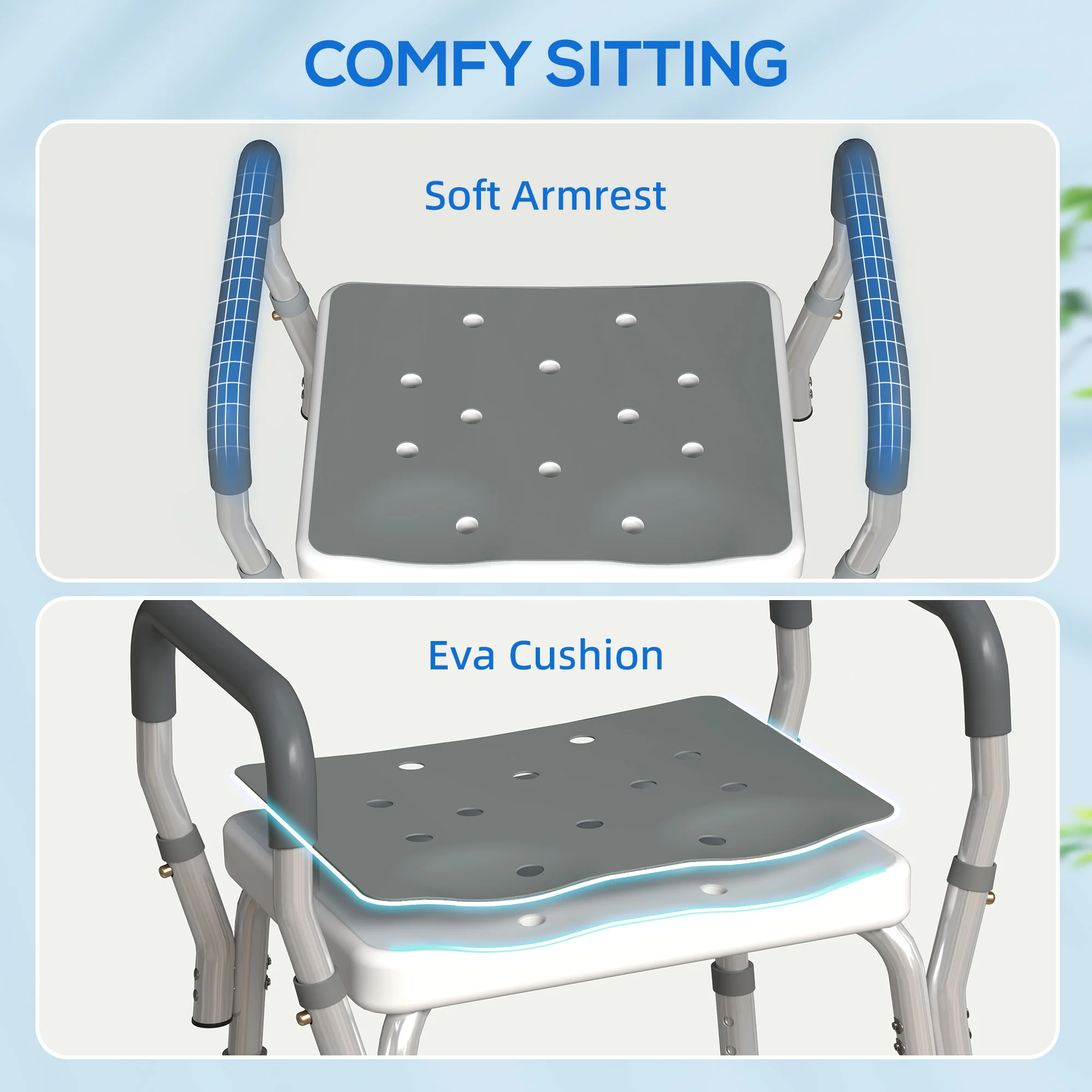 HOMCOM Rust-Free Aluminium Bath Chair With Adjustable Height, Grey - Image 4