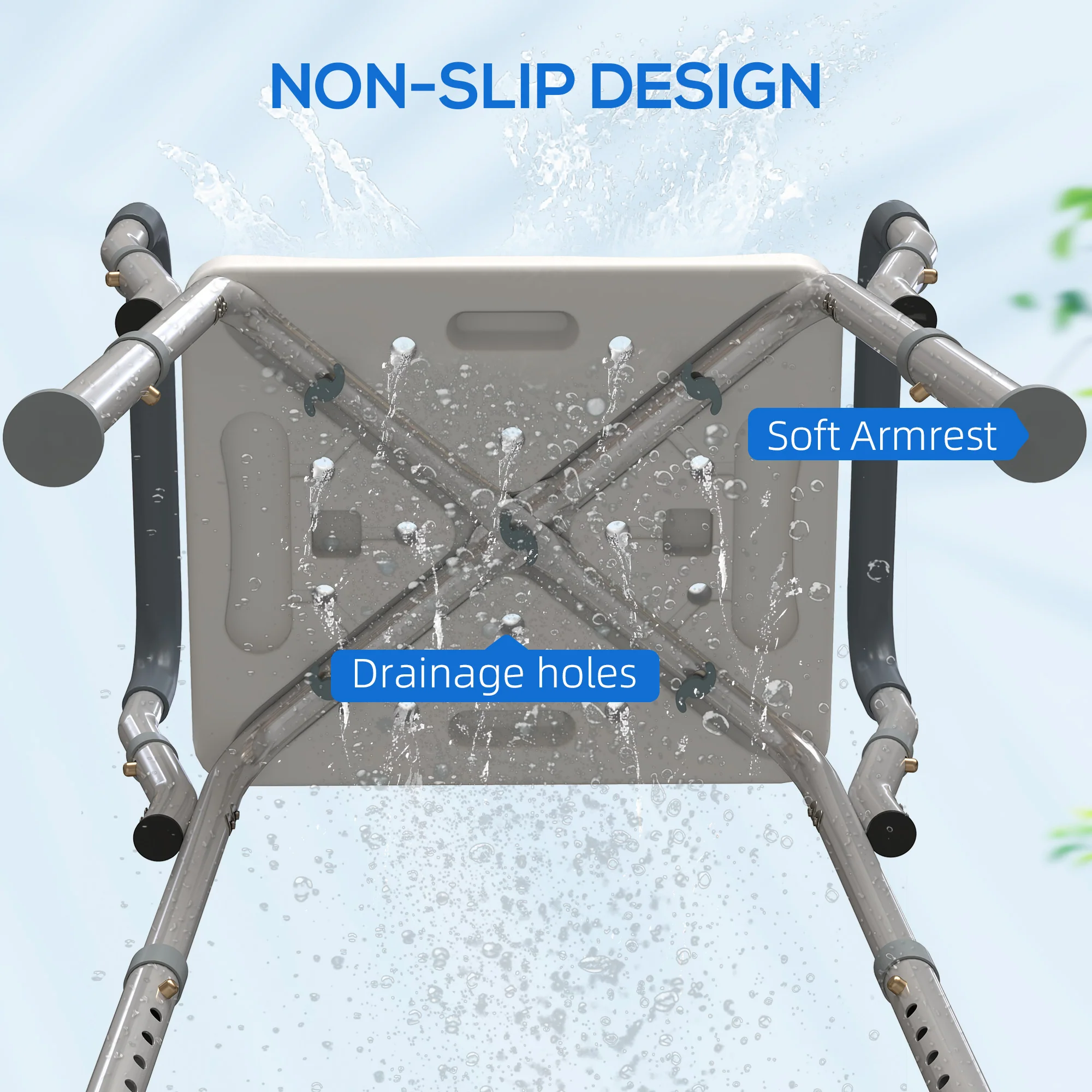 HOMCOM Rust-Free Aluminium Bath Chair With Adjustable Height, Grey - Image 8