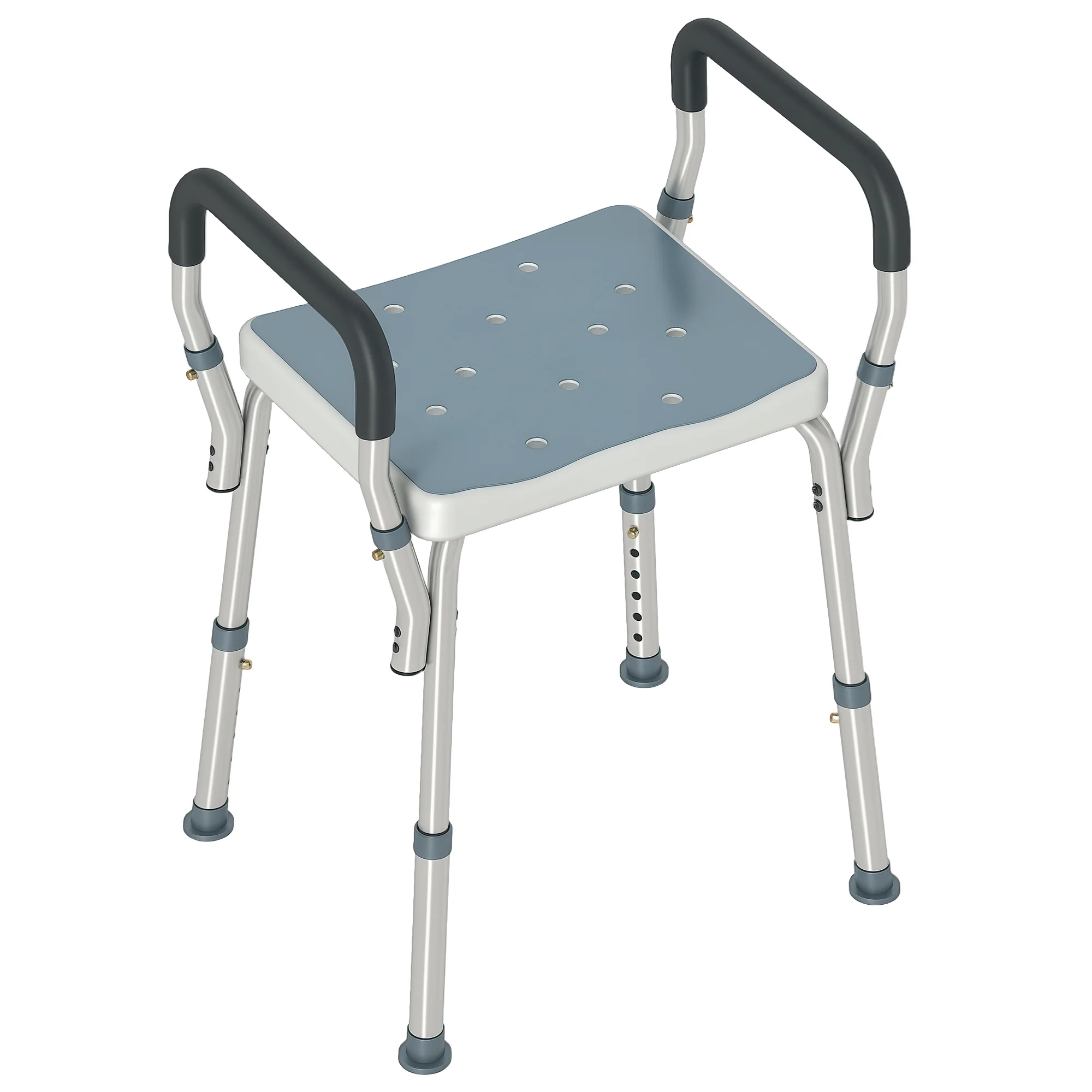 HOMCOM Rust-Free Aluminium Bath Chair With Adjustable Height, Light Blue