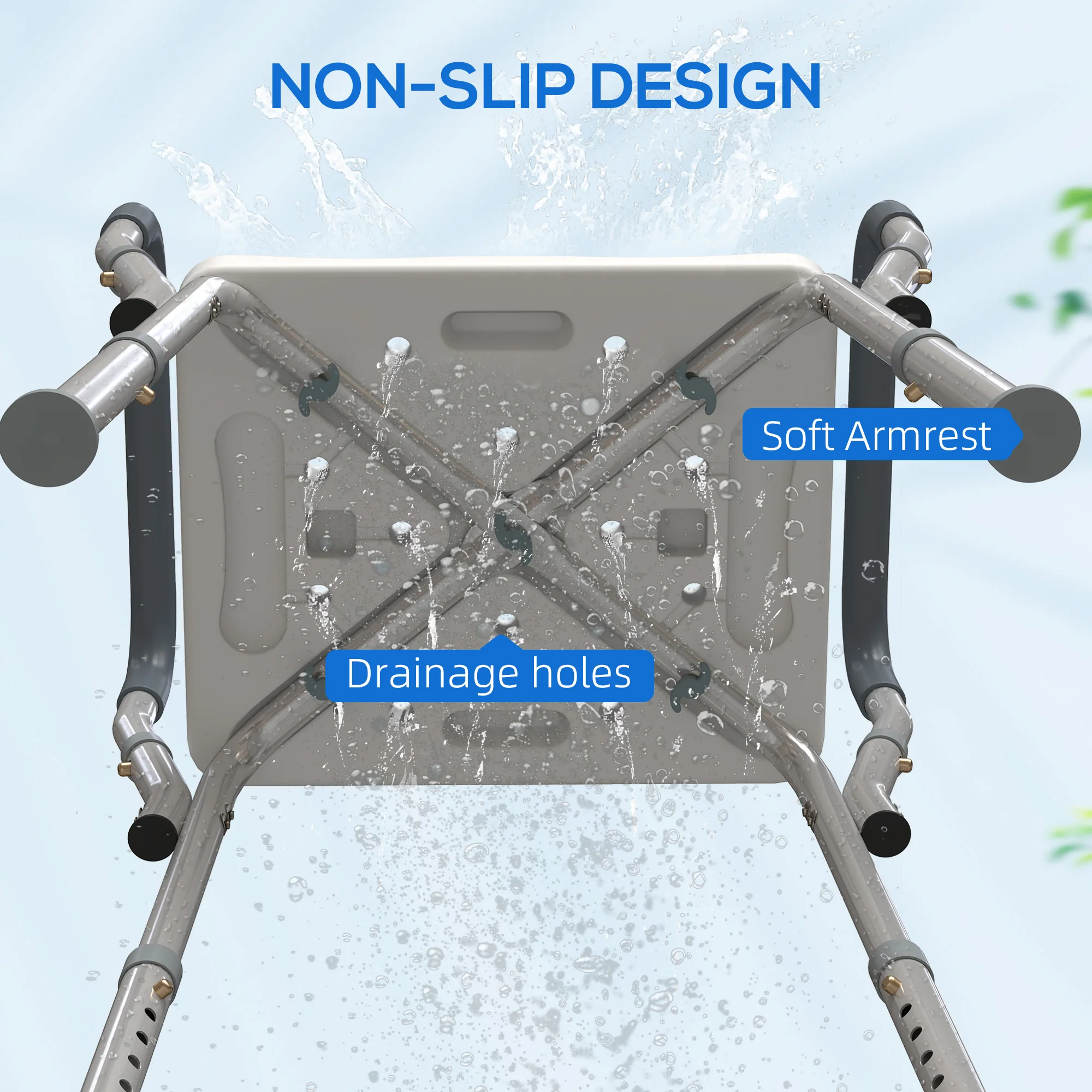 HOMCOM Rust-Free Aluminium Bath Chair With Adjustable Height, Light Blue - Image 6