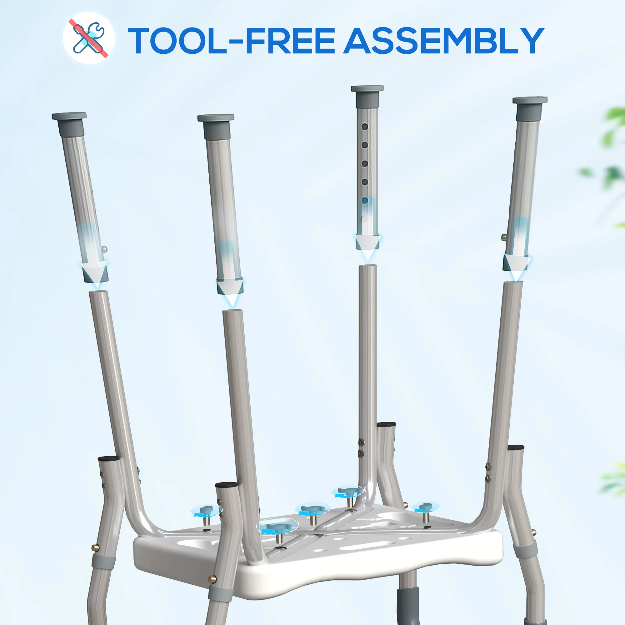 HOMCOM Rust-Free Aluminium Bath Chair With Adjustable Height, Light Blue - Image 7