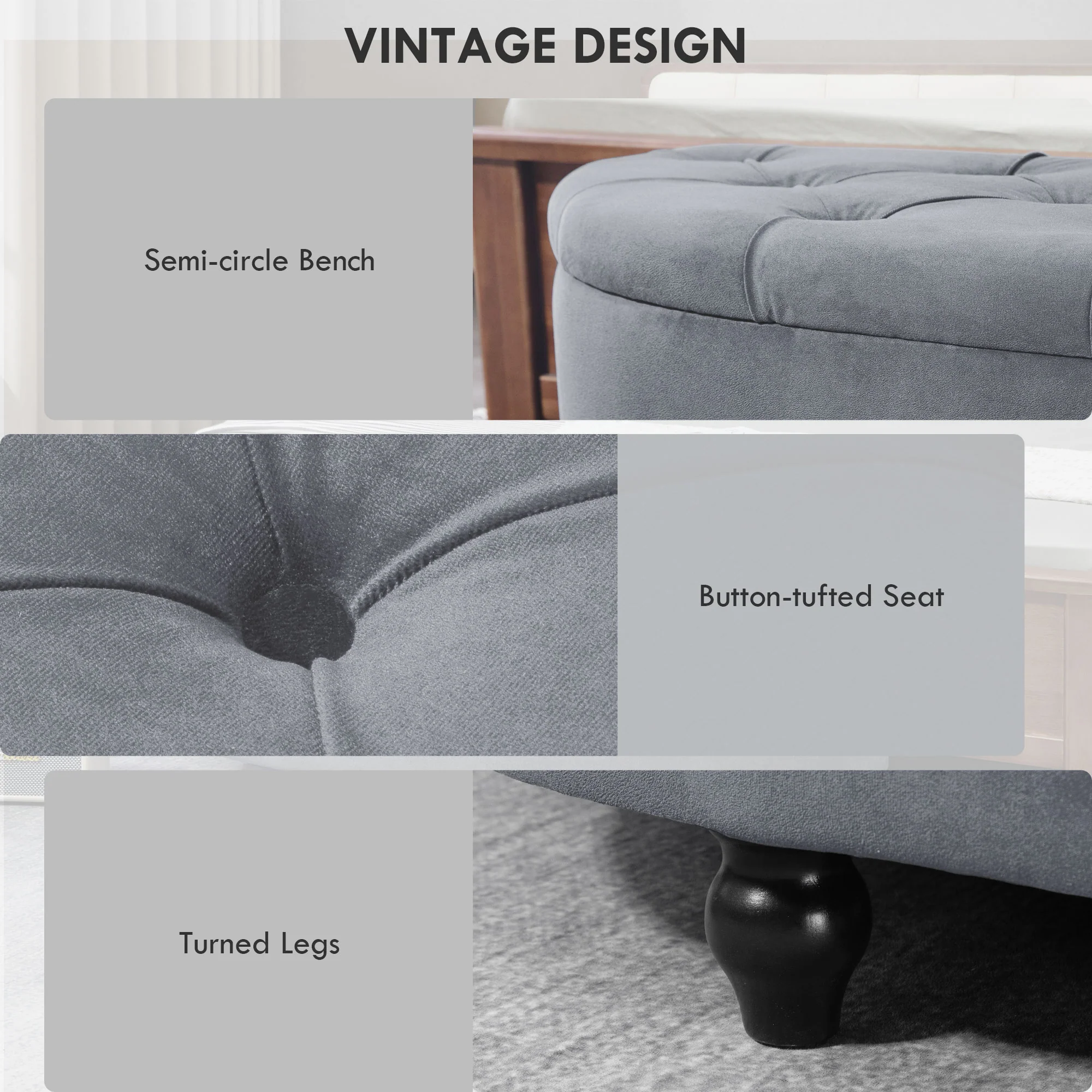 HOMCOM Semi-Circle Storage Ottoman Bench Tufted Upholstered Accent Footrest - Image 15