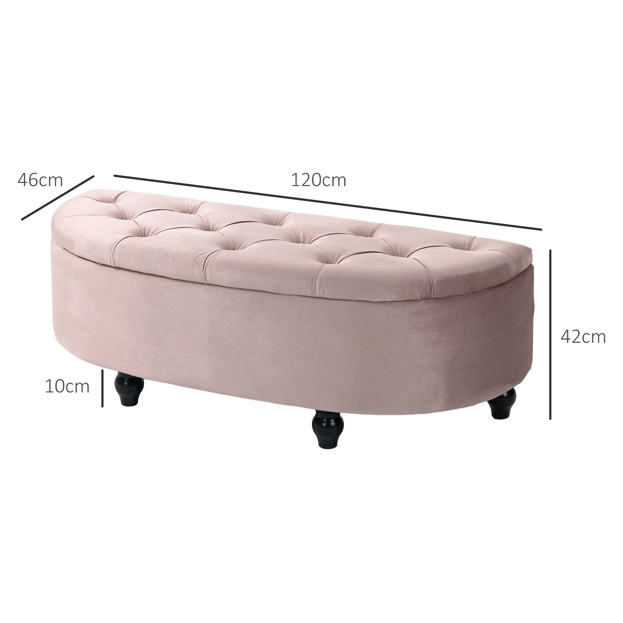 HOMCOM Semi-Circle Storage Ottoman Bench Tufted Upholstered Accent Footrest - Image 5