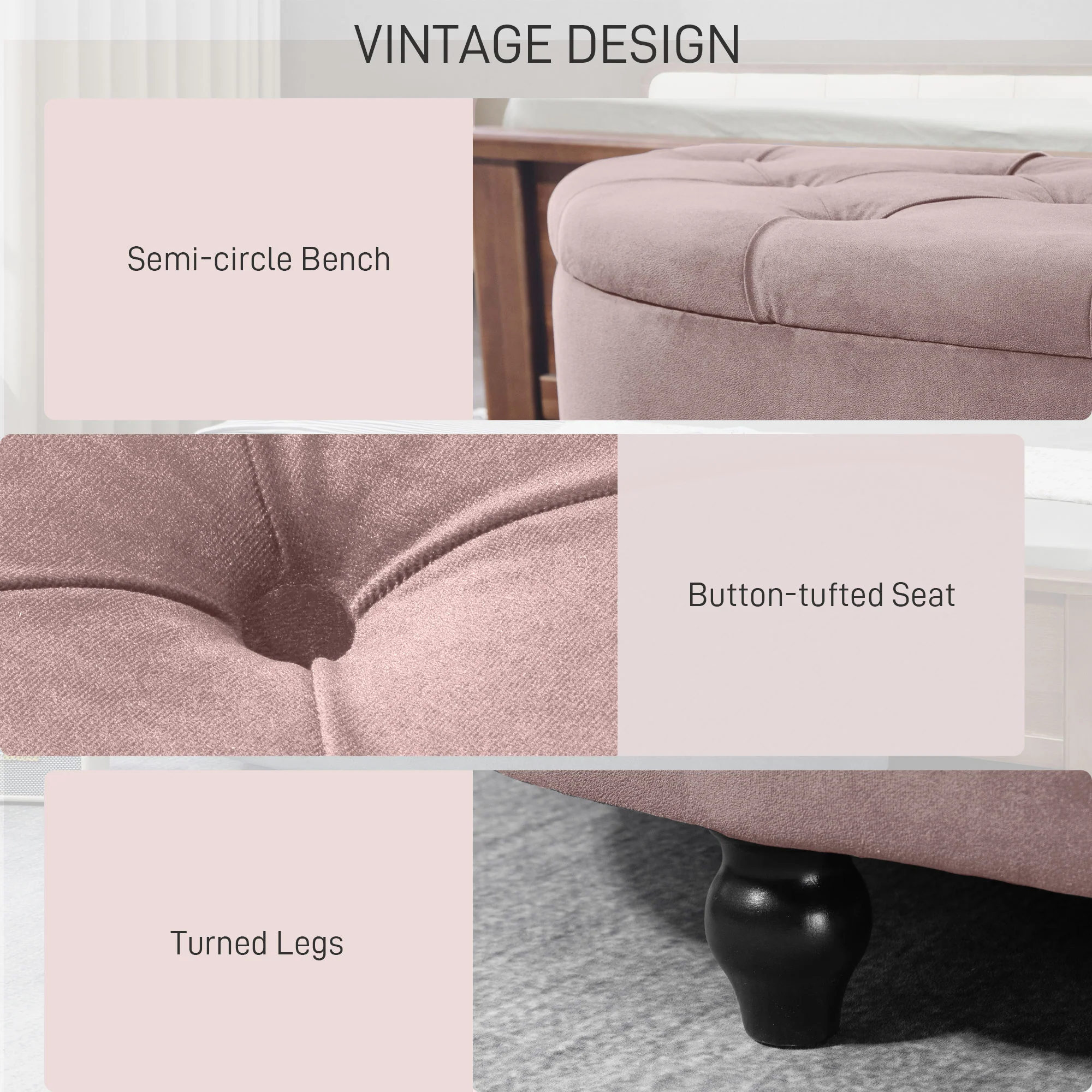 HOMCOM Semi-Circle Storage Ottoman Bench Tufted Upholstered Accent Footrest - Image 6
