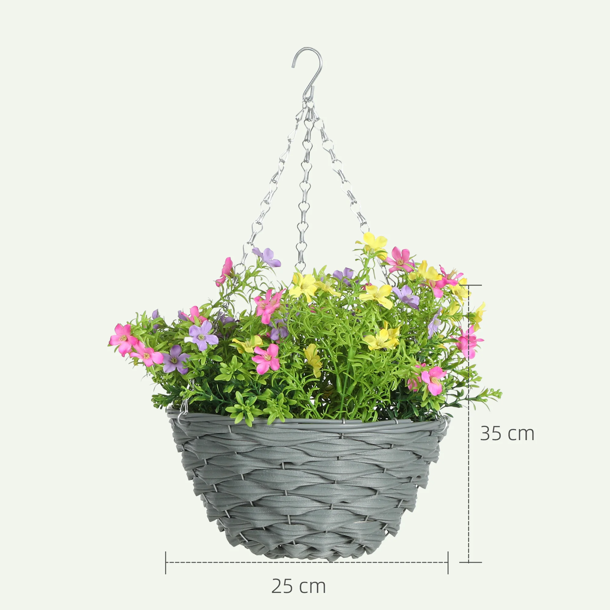 HOMCOM Set Of 2 Artificial Cosmos Flowers, Hanging Planters With Basket - Image 5