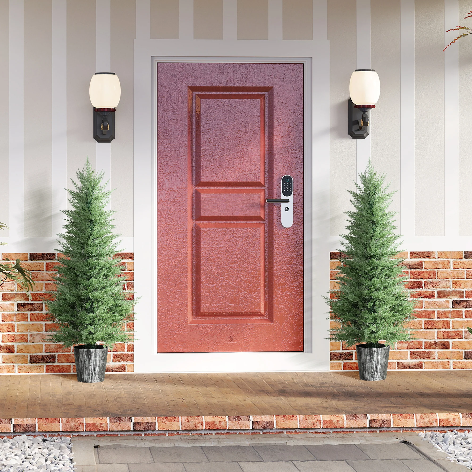 HOMCOM Set Of 2 Artificial Cypress Trees With PE Leaves For Indoor Outdoor - Image 2