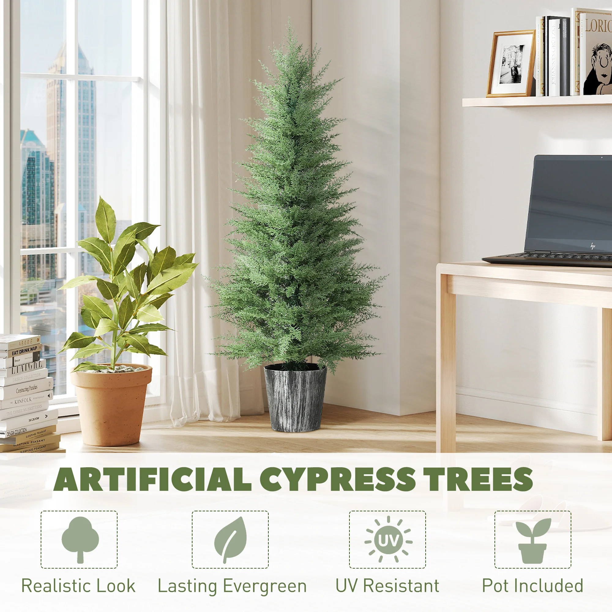 HOMCOM Set Of 2 Artificial Cypress Trees With PE Leaves For Indoor Outdoor - Image 3