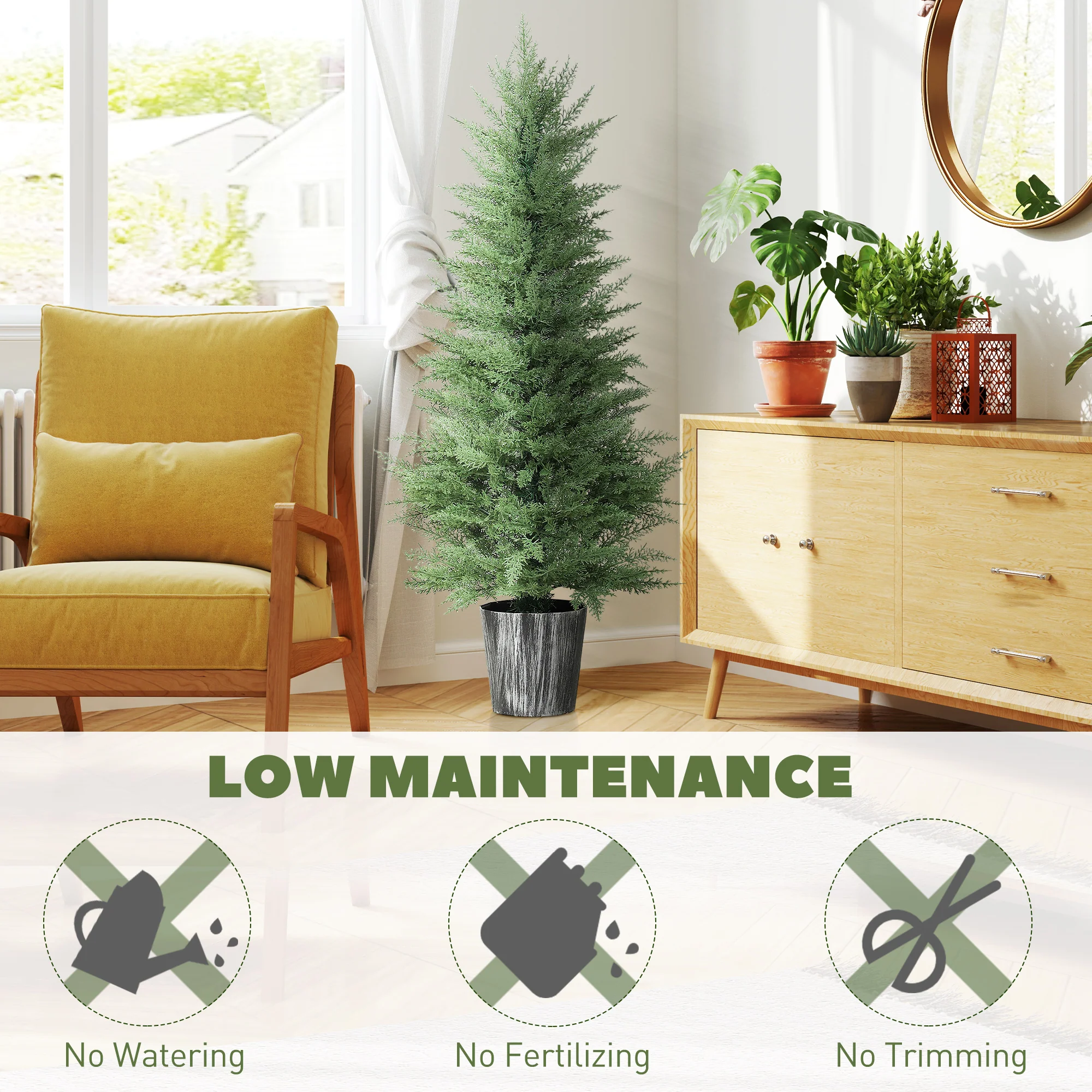 HOMCOM Set Of 2 Artificial Cypress Trees With PE Leaves For Indoor Outdoor - Image 4