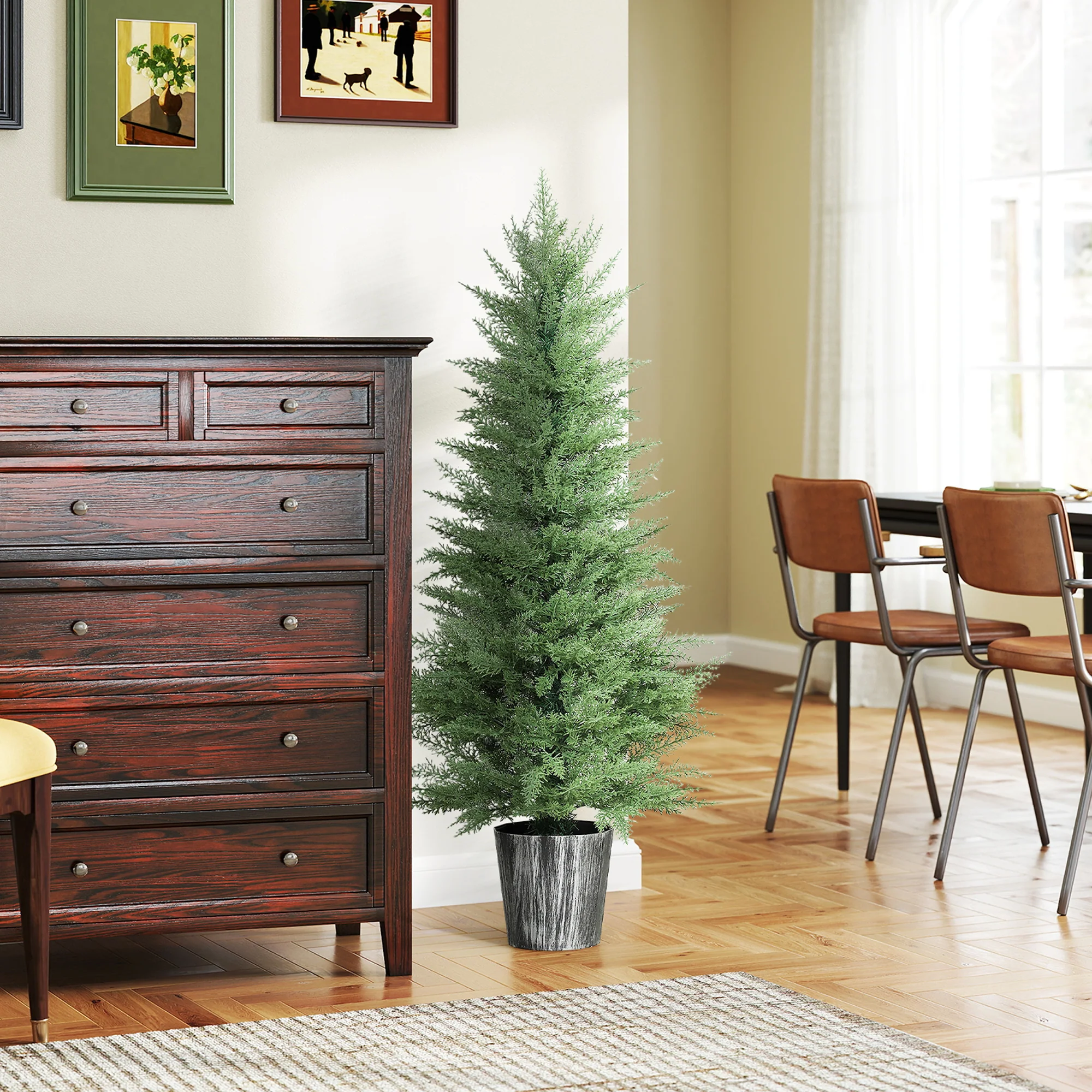 HOMCOM Set Of 2 Artificial Cypress Trees With PE Leaves For Indoor Outdoor - Image 7