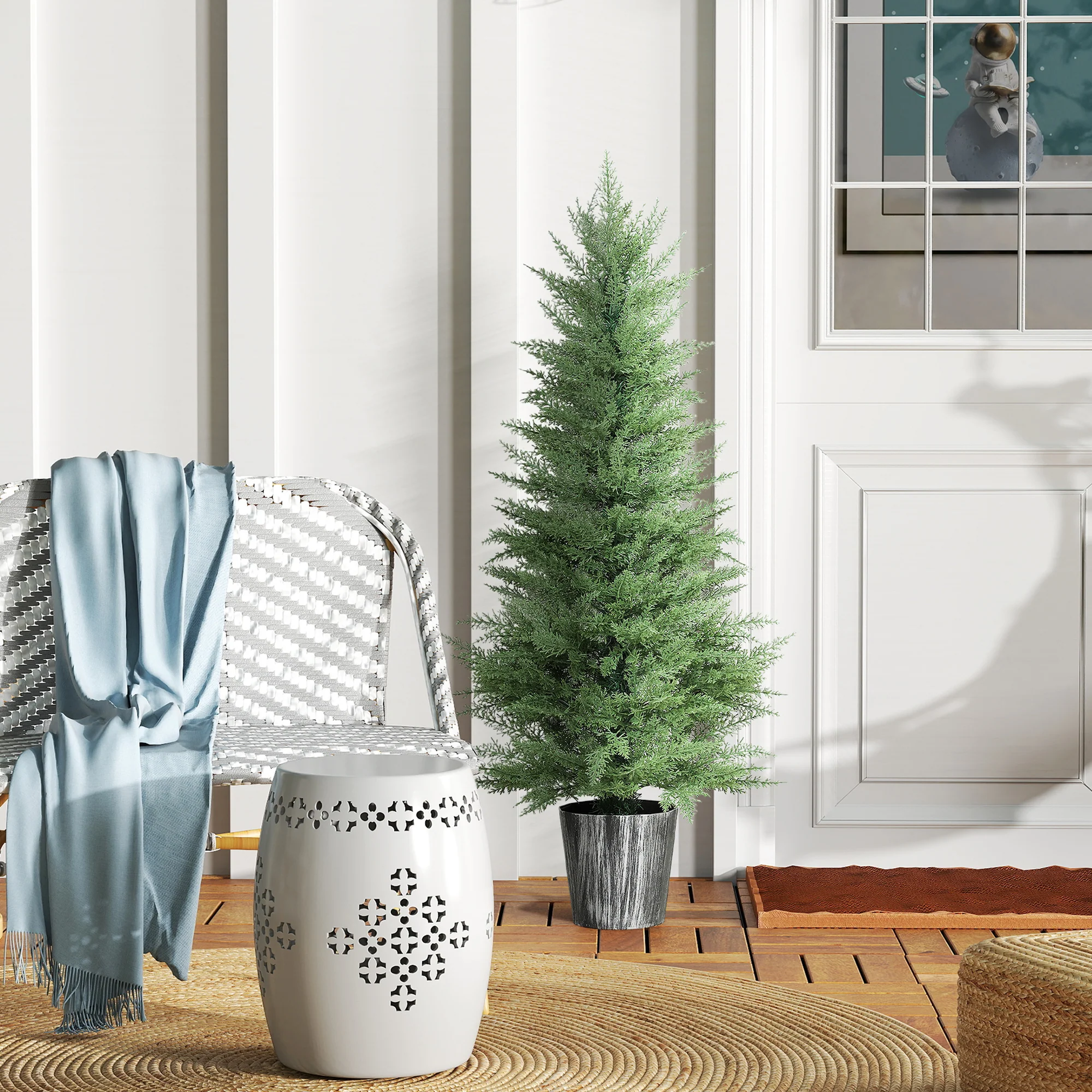 HOMCOM Set Of 2 Artificial Cypress Trees With PE Leaves For Indoor Outdoor - Image 8