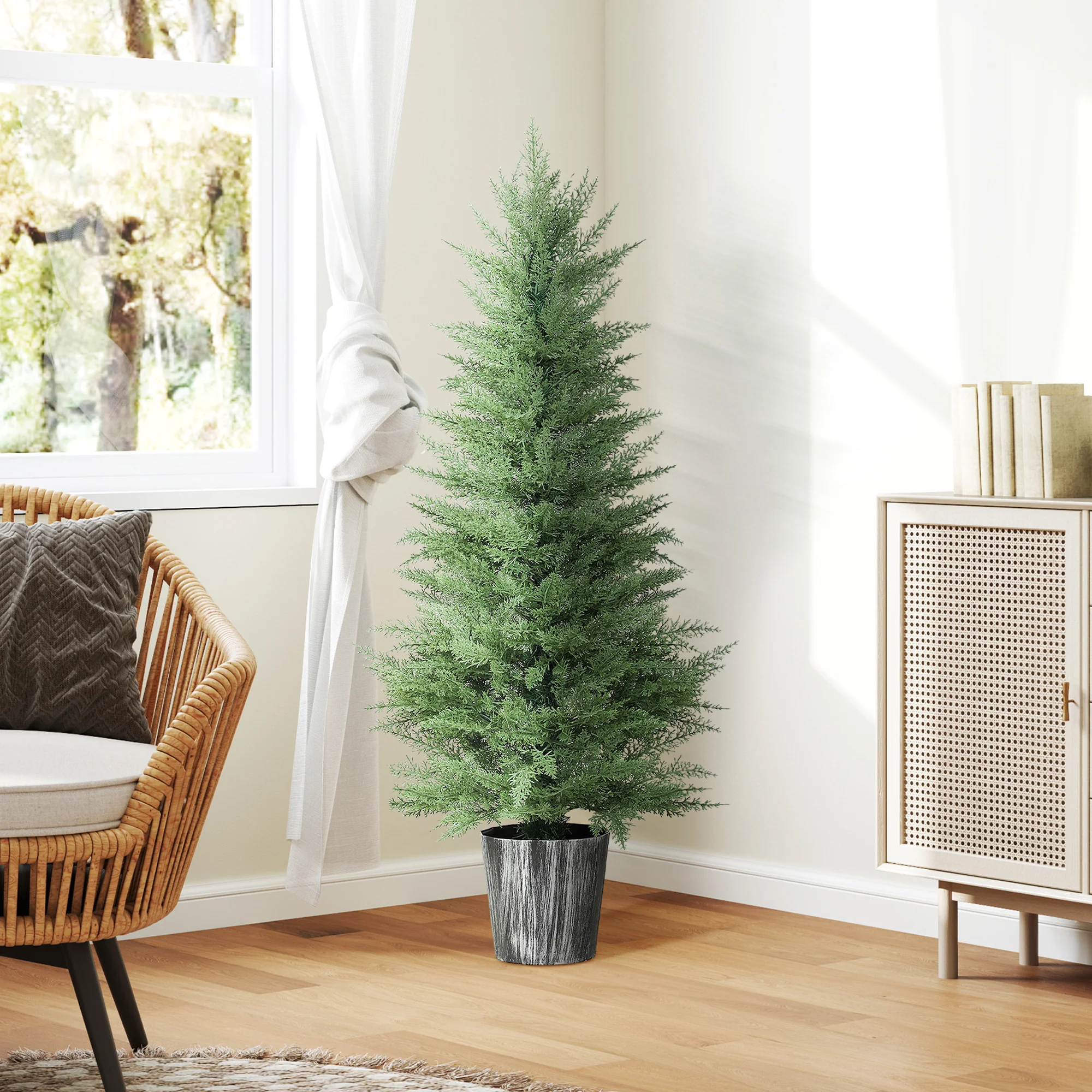 HOMCOM Set Of 2 Artificial Cypress Trees With PE Leaves For Indoor Outdoor - Image 9