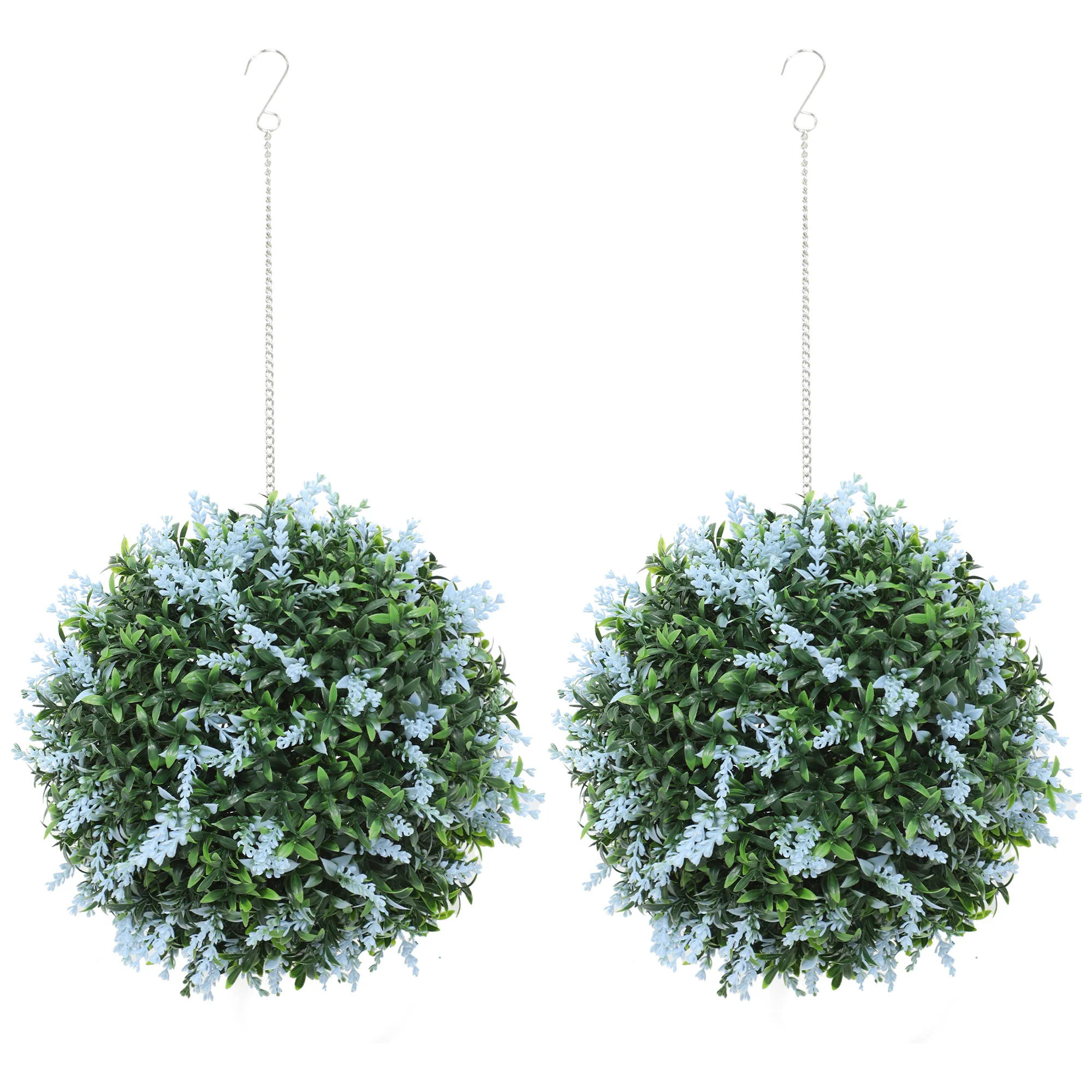 HOMCOM Set Of 2 Artificial Plant Topiary Balls, Faux Plants, Blue