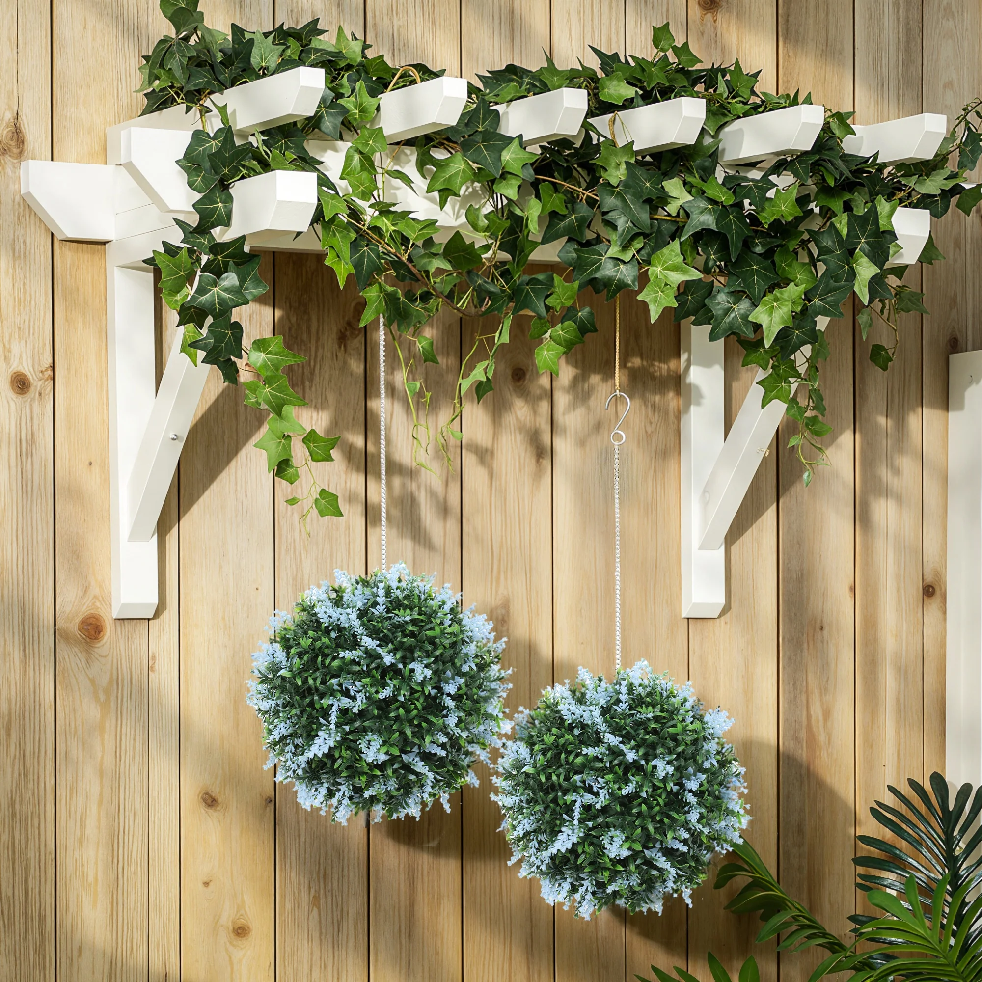 HOMCOM Set Of 2 Artificial Plant Topiary Balls, Faux Plants, Blue - Image 7