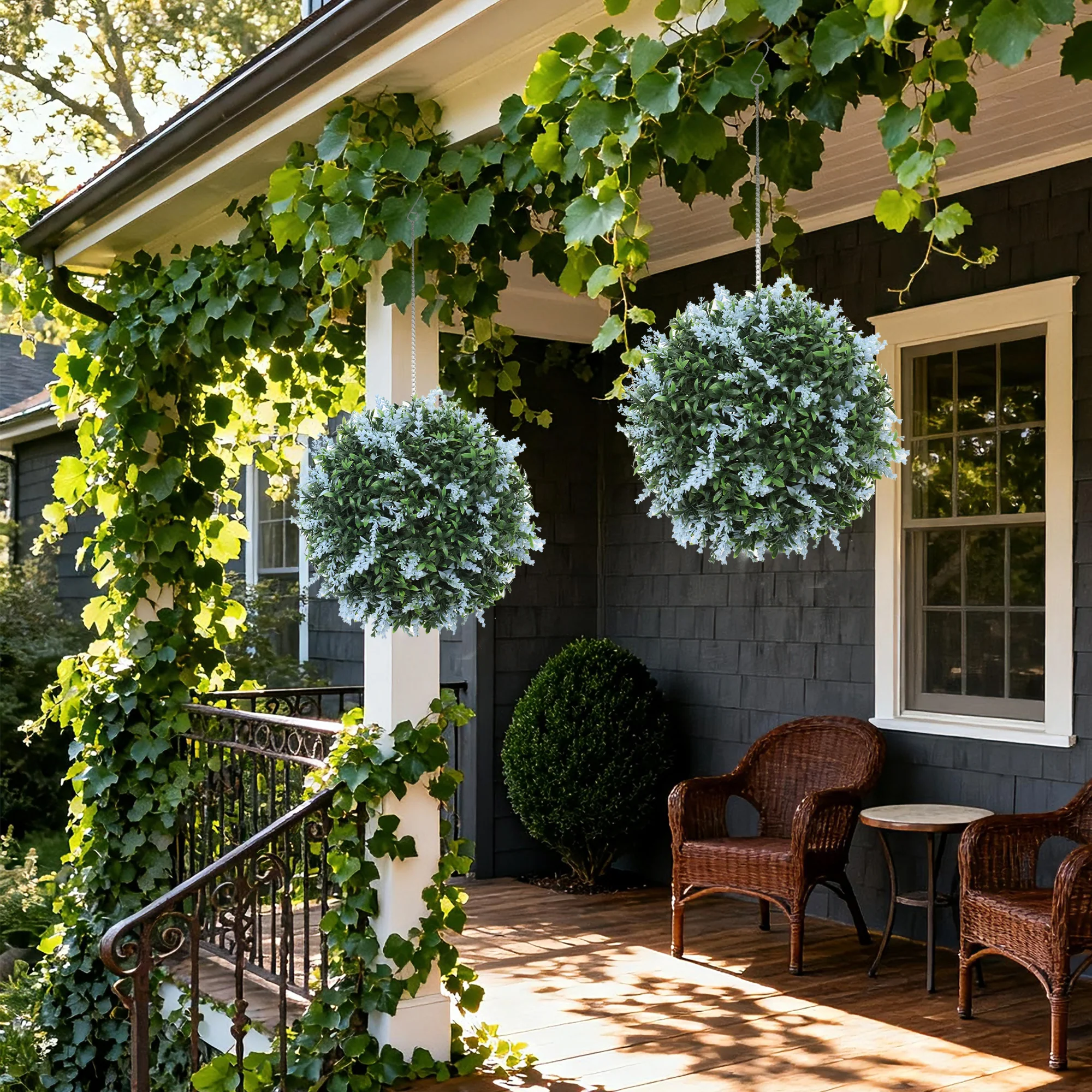 HOMCOM Set Of 2 Artificial Plant Topiary Balls, Faux Plants, Blue - Image 8