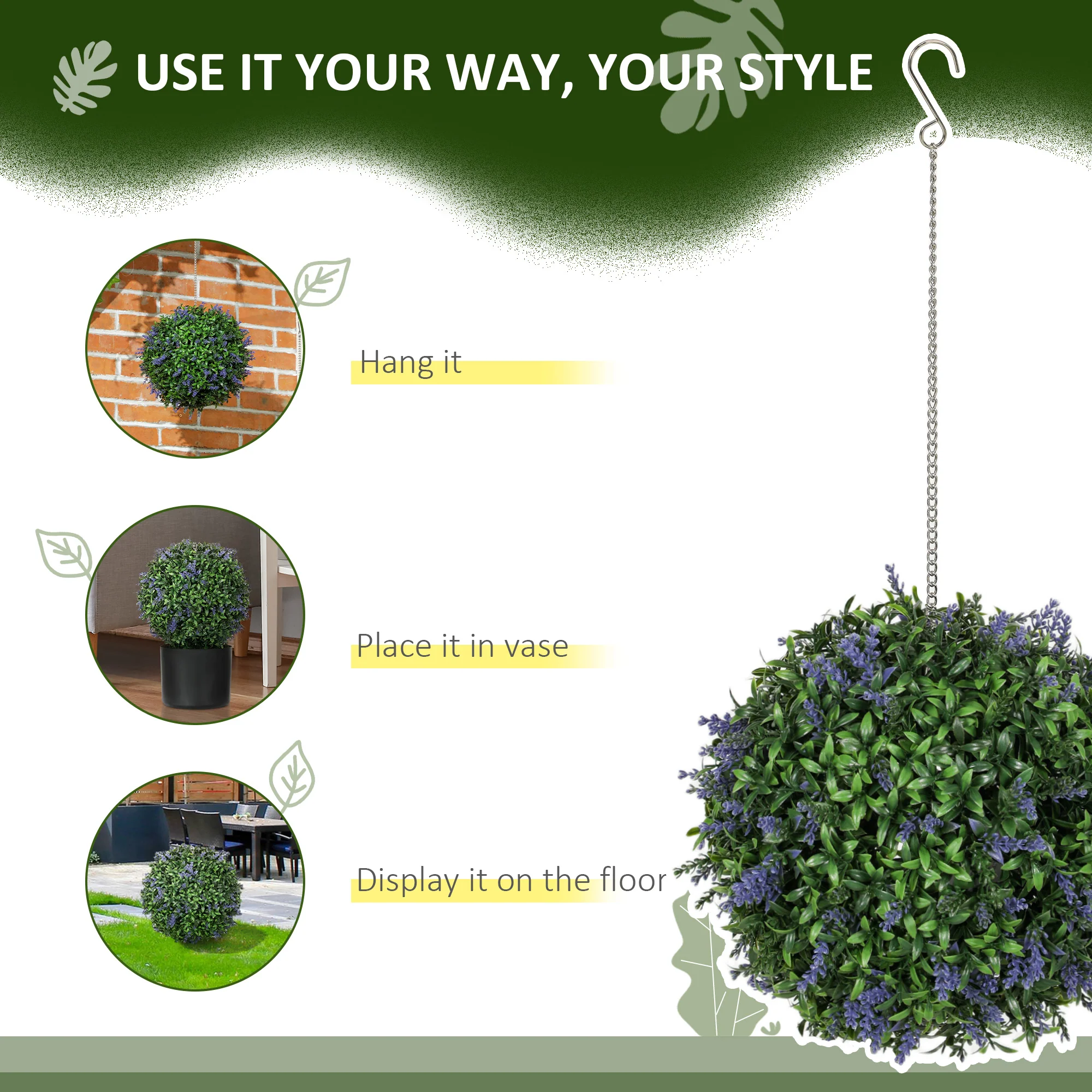 HOMCOM Set Of 2 Artificial Plant Topiary Balls, Faux Plants, Purple - Image 6