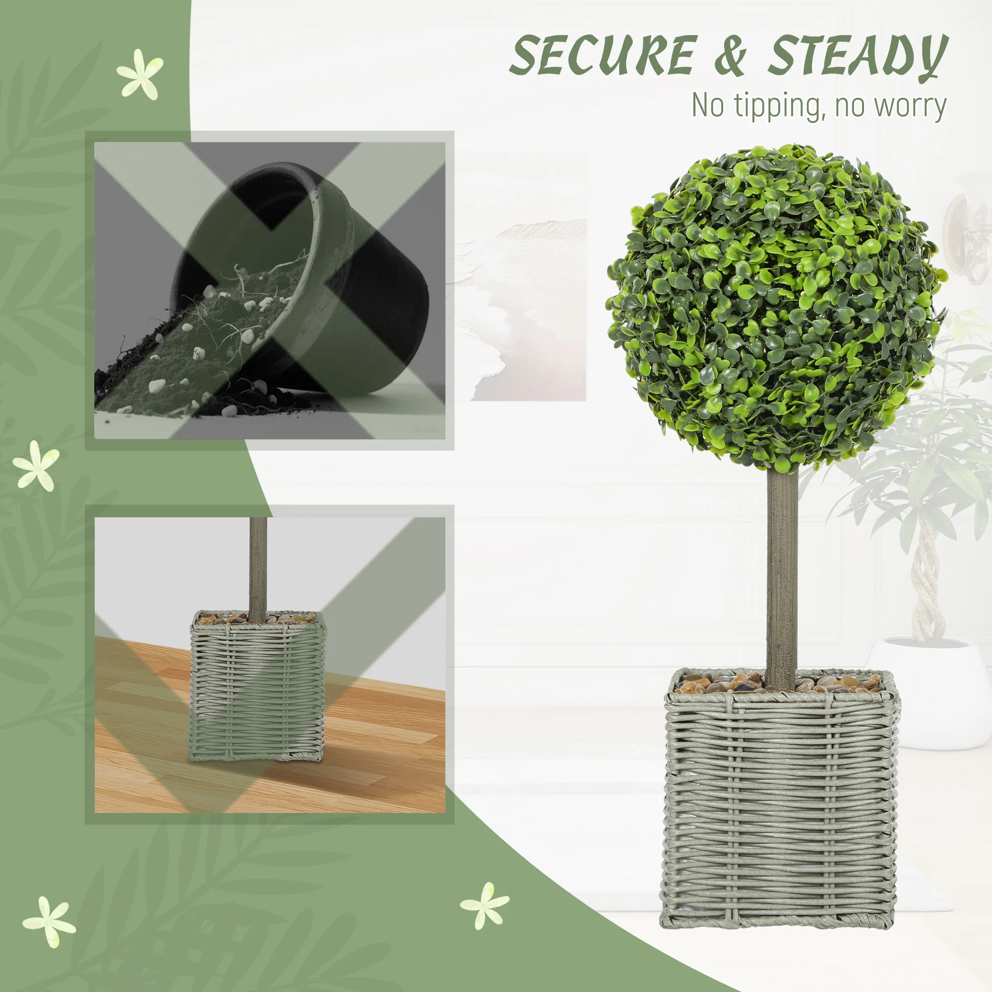 HOMCOM Set Of 2 Artificial Plants, 50cm Faux Boxwood Topiary Balls, Green - Image 7