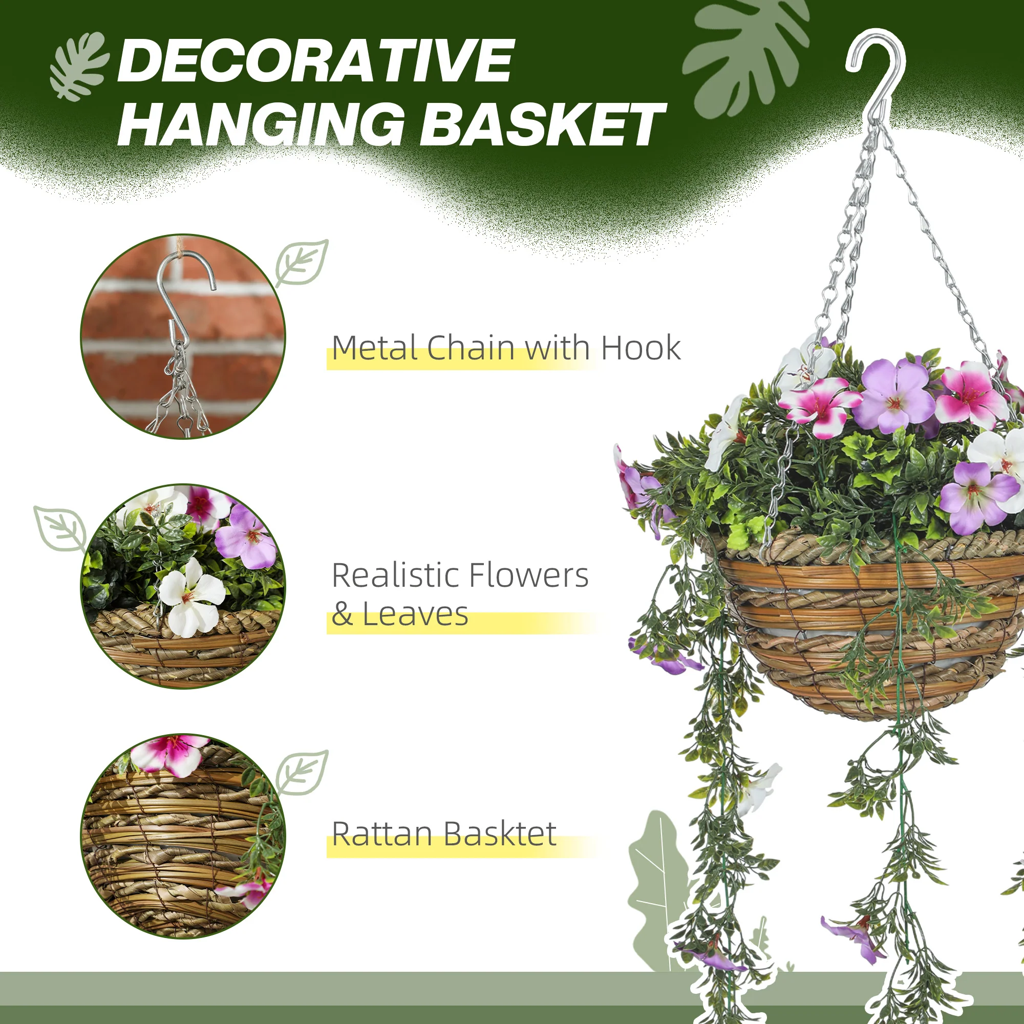 HOMCOM Set Of 2 Artificial Plants, Azalea Flowers In Basket - Image 3