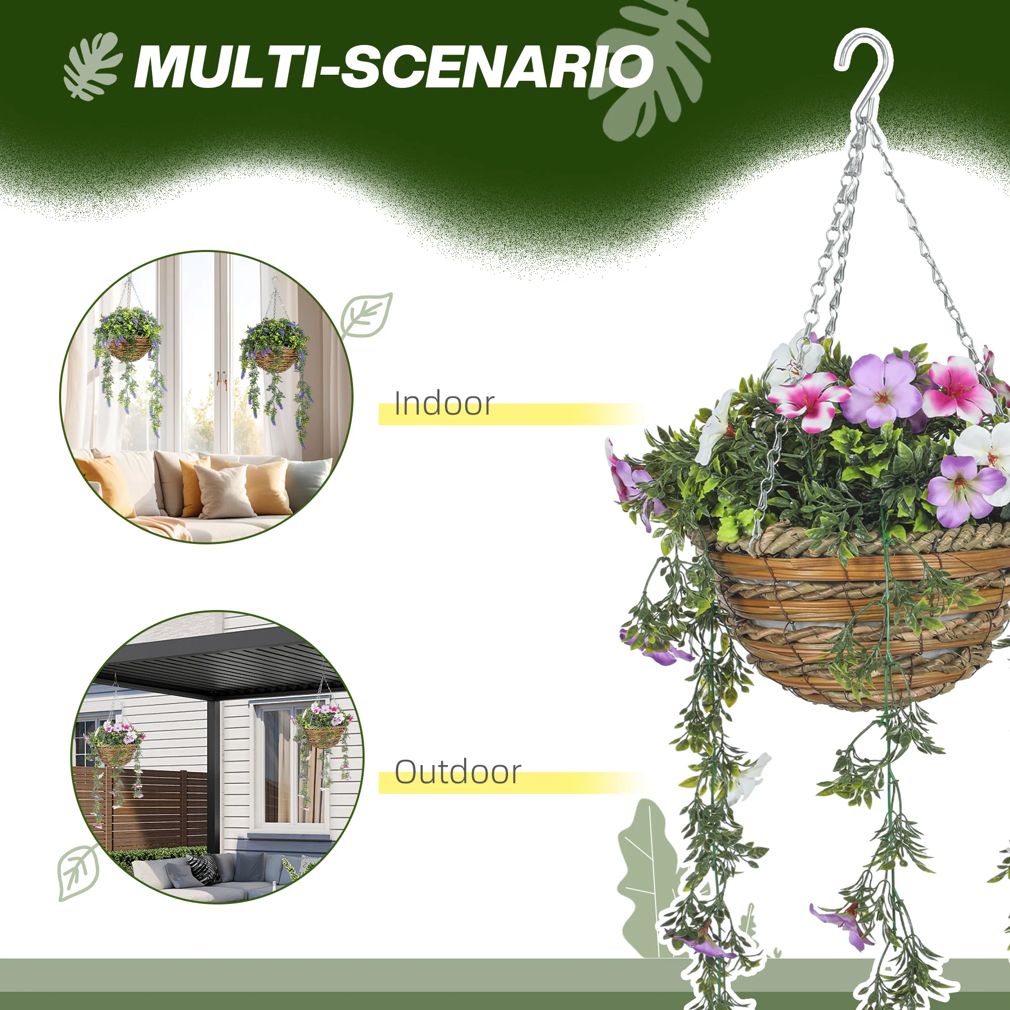 HOMCOM Set Of 2 Artificial Plants, Azalea Flowers In Basket - Image 4