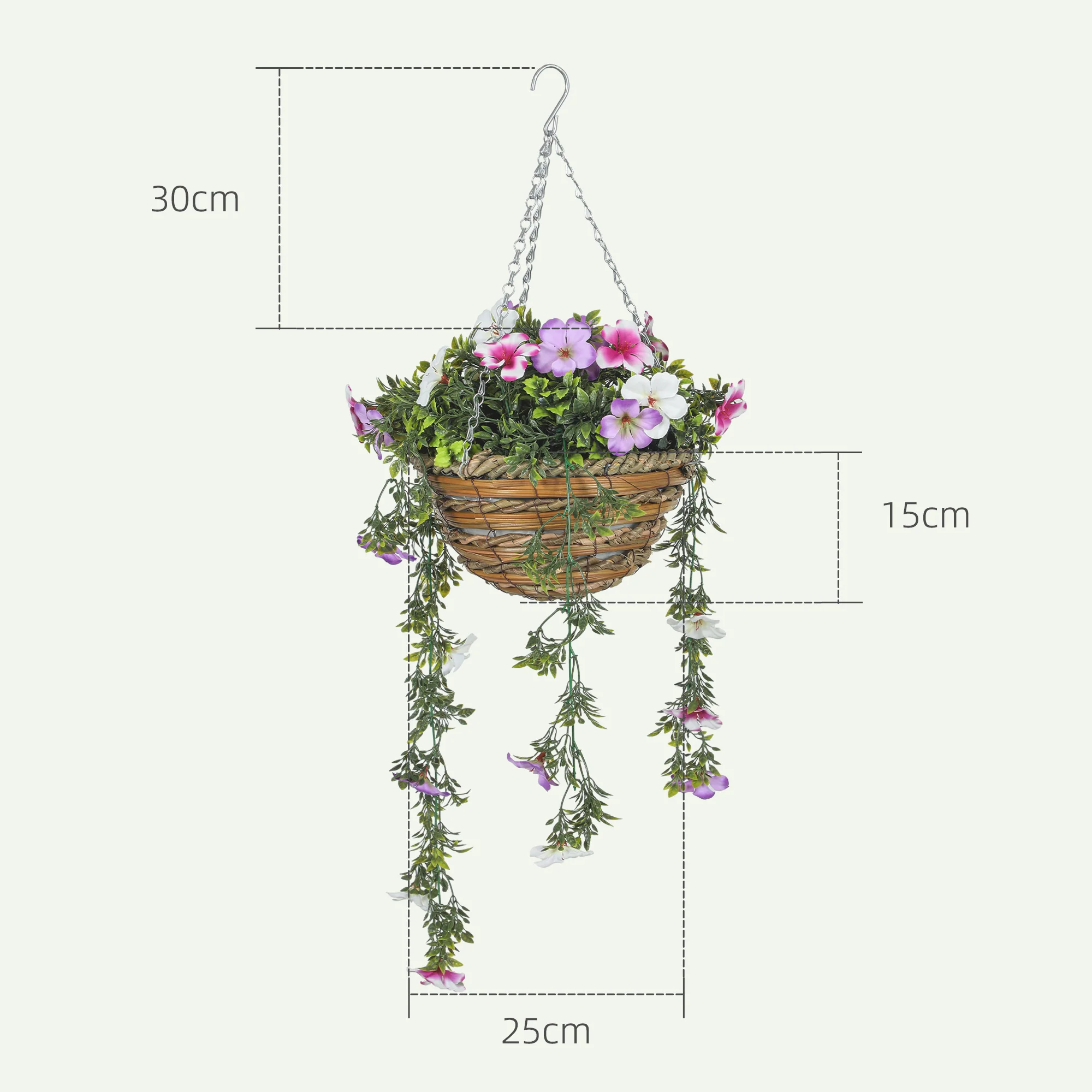 HOMCOM Set Of 2 Artificial Plants, Azalea Flowers In Basket - Image 5