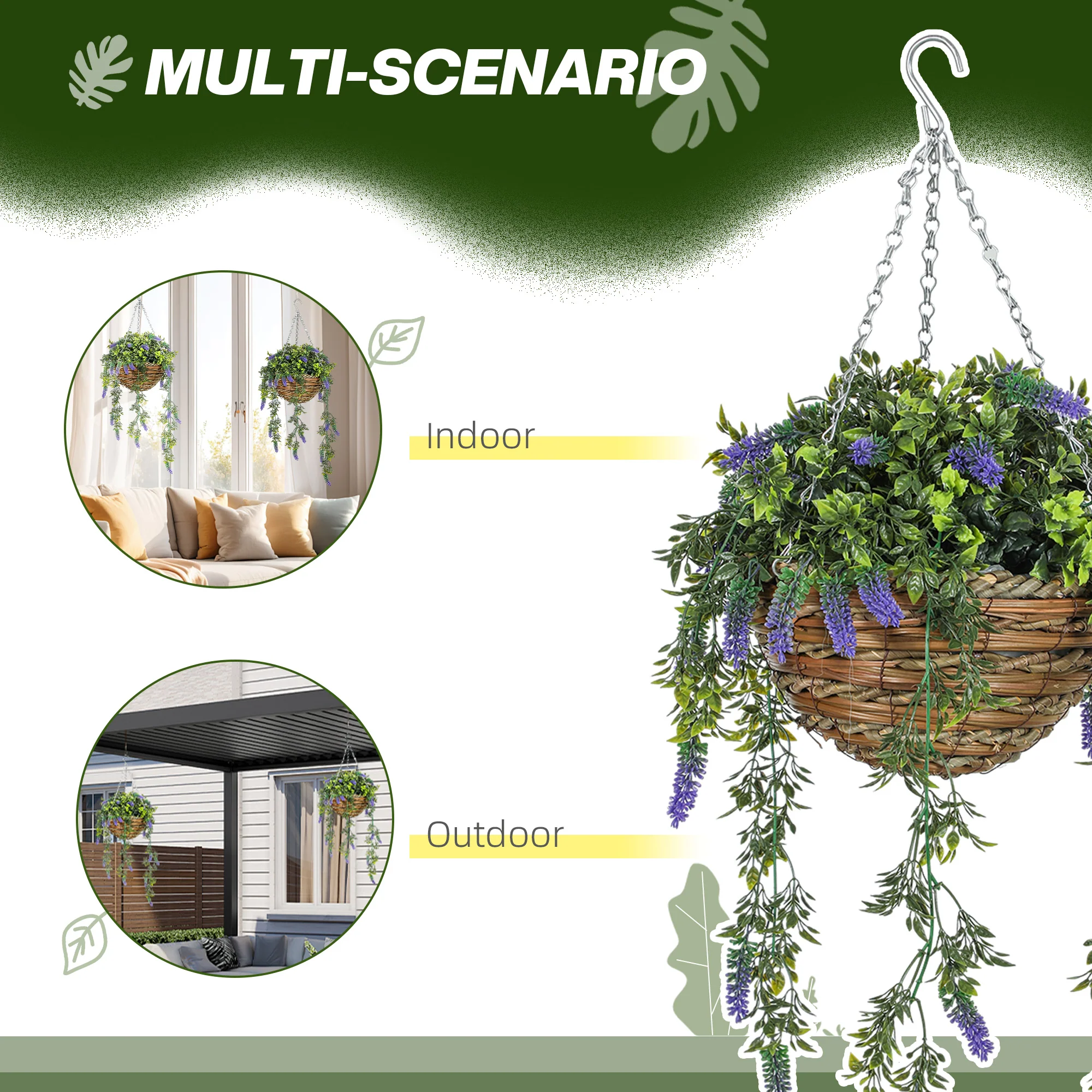 HOMCOM Set Of 2 Artificial Plants, Lavender Flowers In Basket, Purple - Image 4