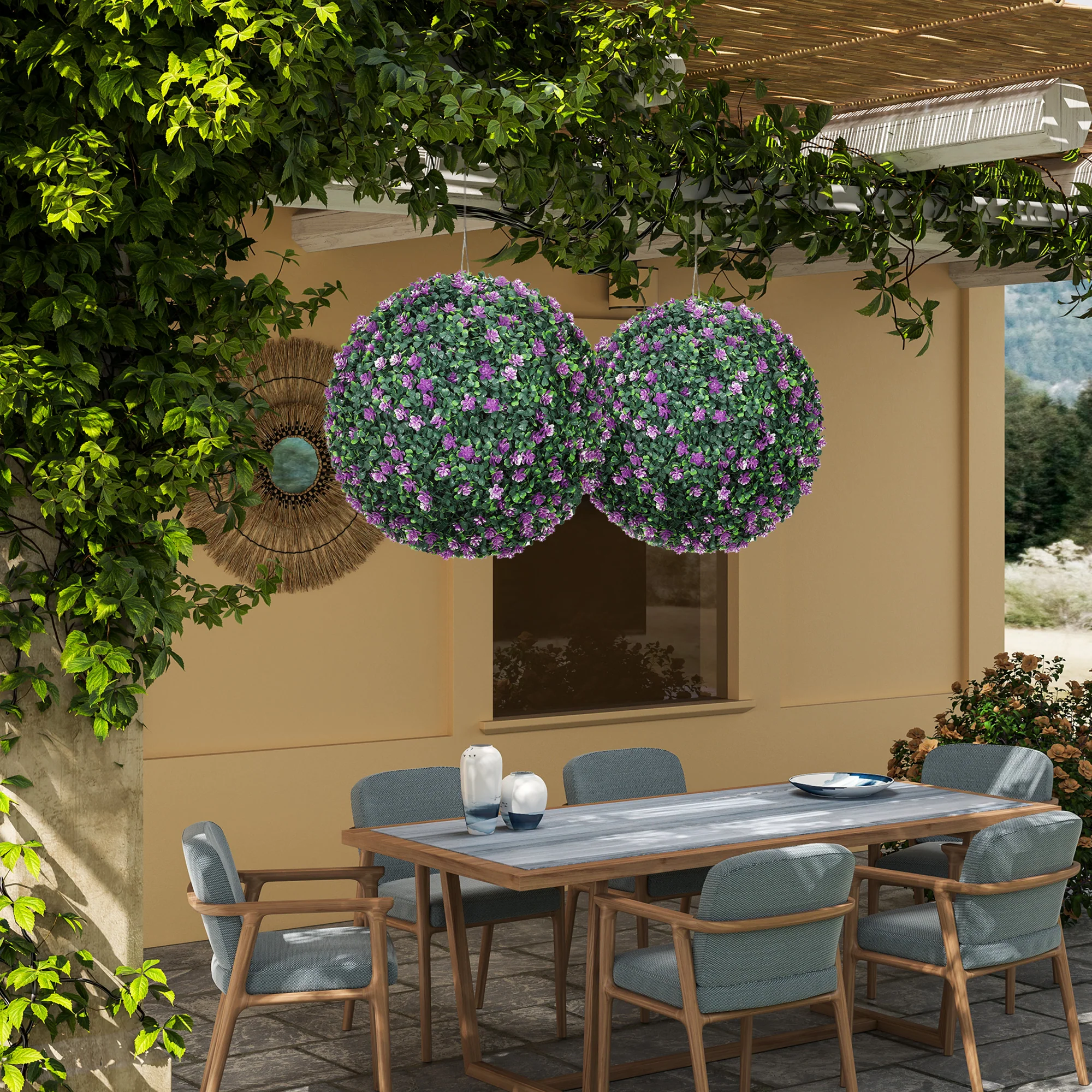 HOMCOM Set Of 2 Artificial Topiary Balls Indoor Outdoor Faux Boxwood Balls - Image 8