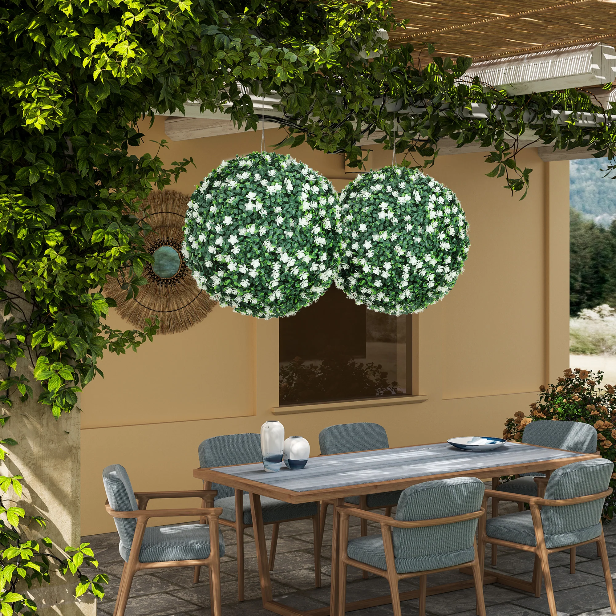 HOMCOM Set Of 2 Artificial Topiary Balls Indoor Outdoor Faux Boxwood Balls - Image 8