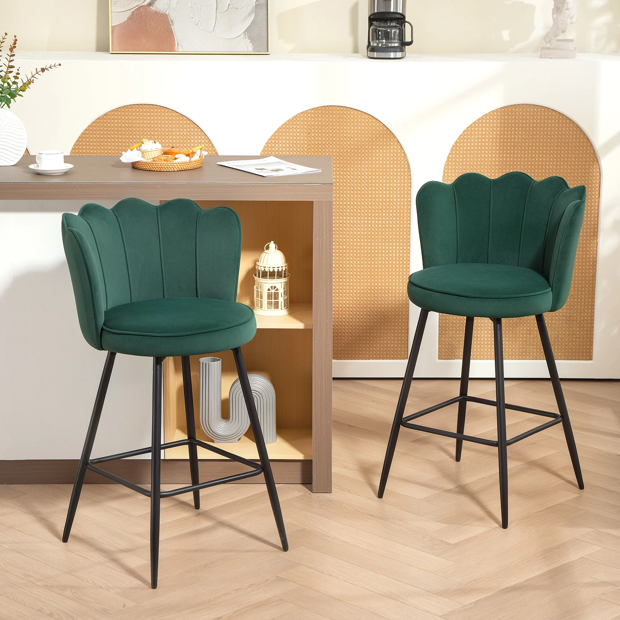 HOMCOM Set Of 2 Barstools With Petal Backrest For Kitchen Island - Image 11