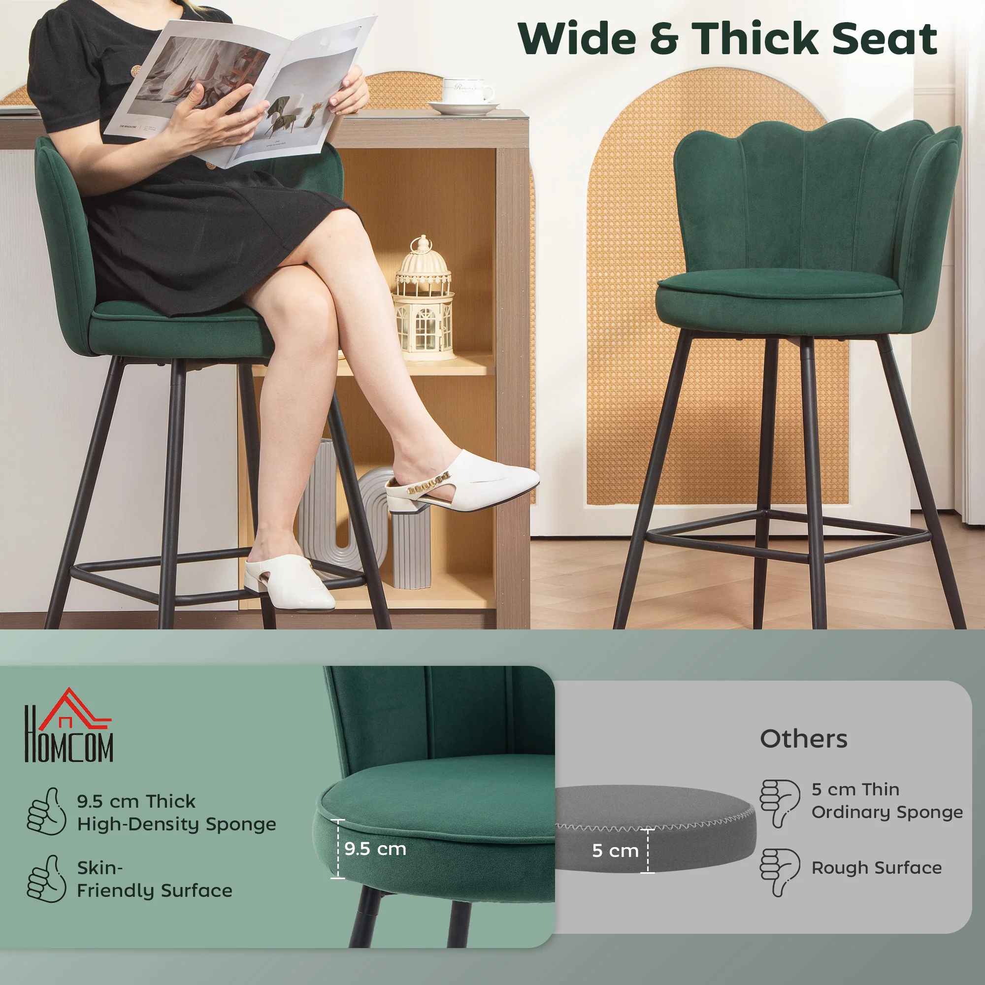 HOMCOM Set Of 2 Barstools With Petal Backrest For Kitchen Island - Image 12