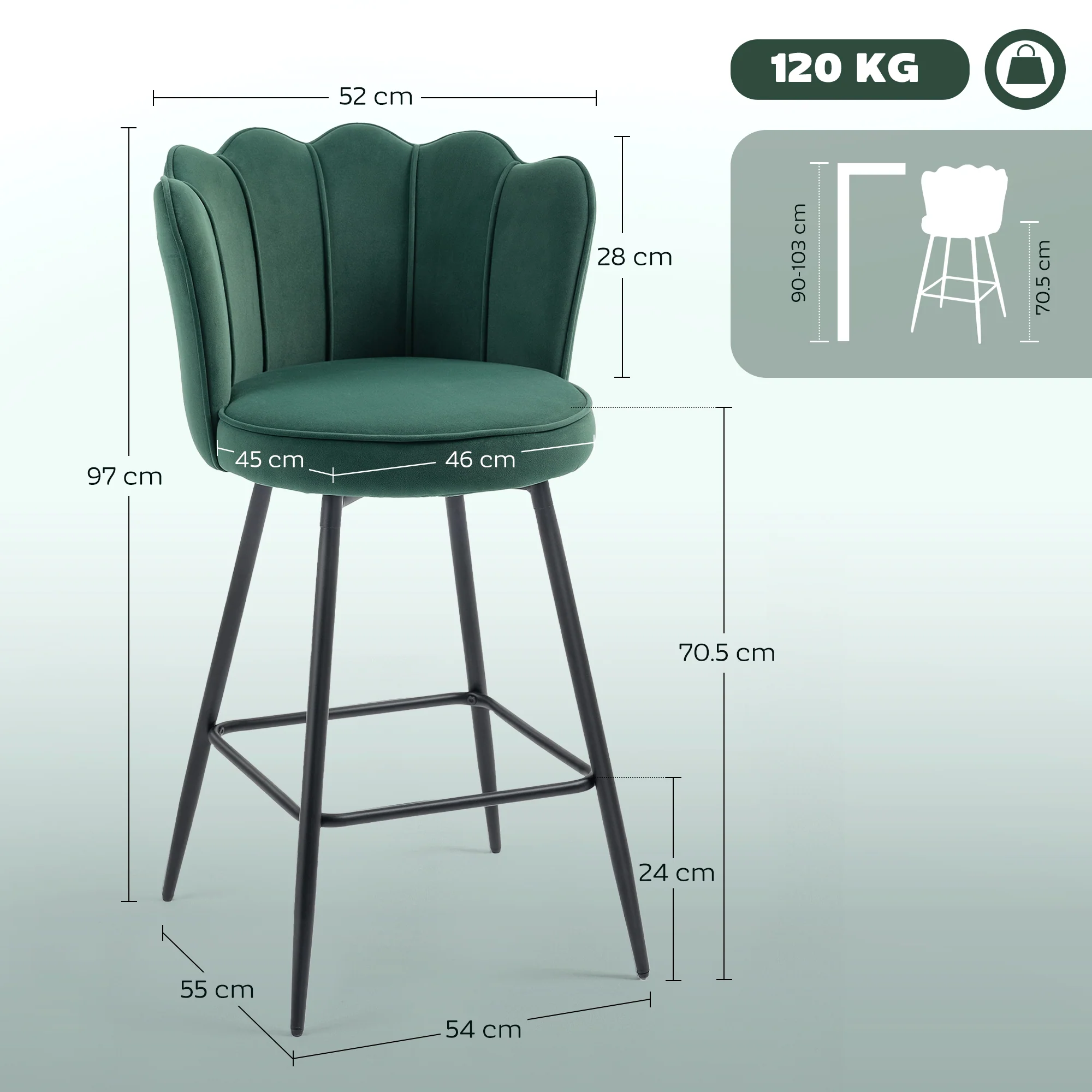 HOMCOM Set Of 2 Barstools With Petal Backrest For Kitchen Island - Image 14