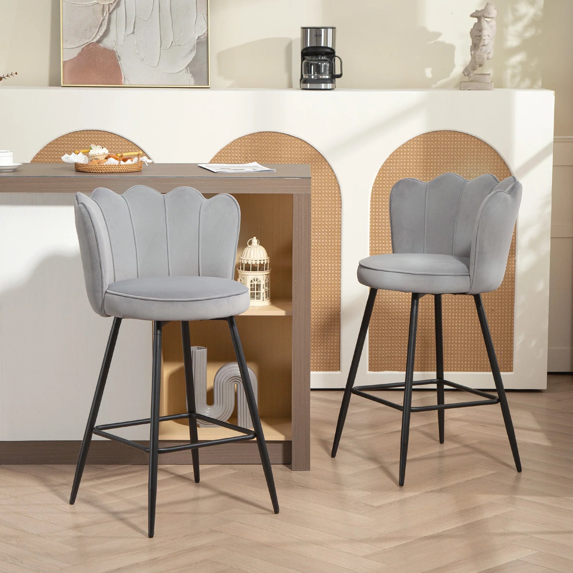 HOMCOM Set Of 2 Barstools With Petal Backrest For Kitchen Island - Image 20