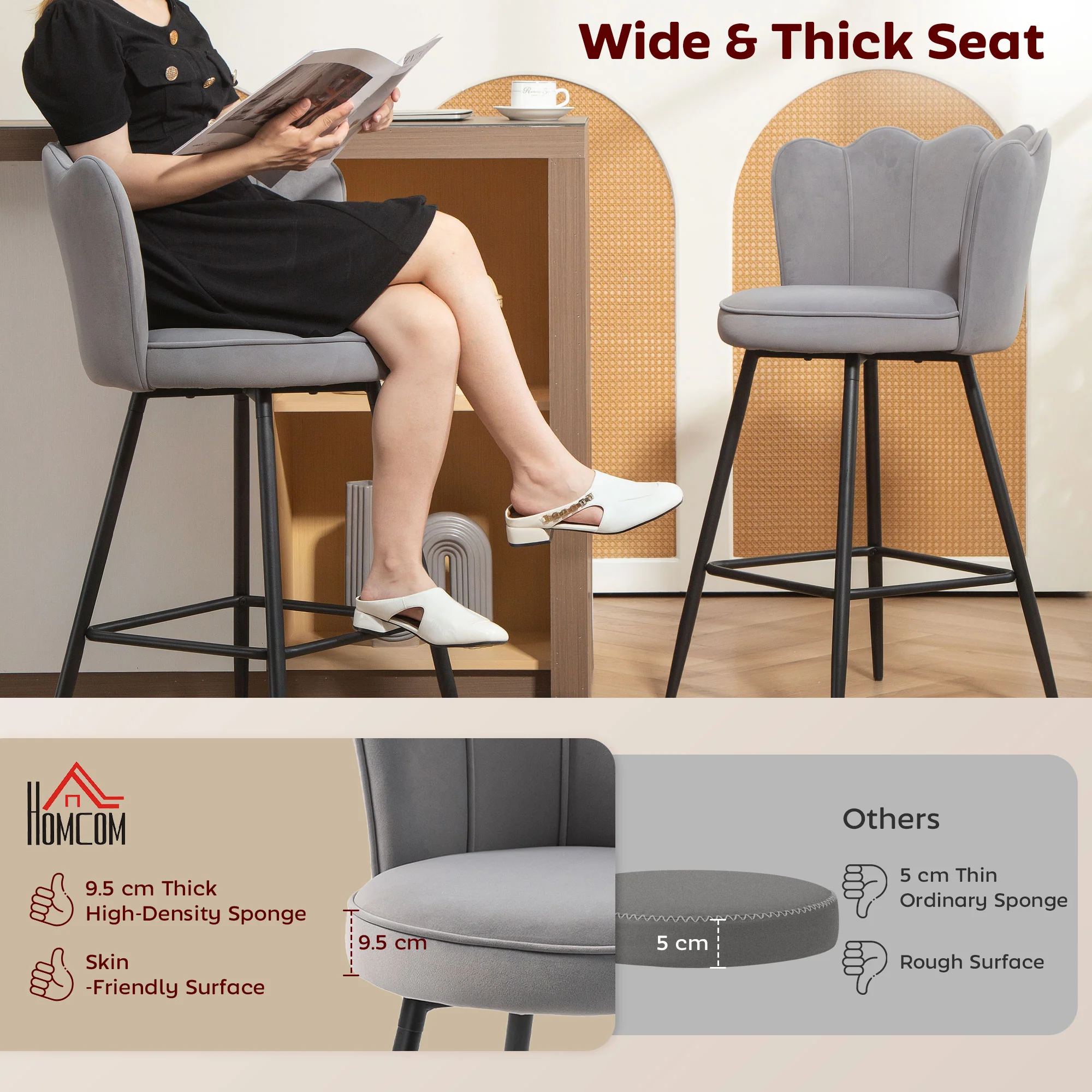 HOMCOM Set Of 2 Barstools With Petal Backrest For Kitchen Island - Image 21