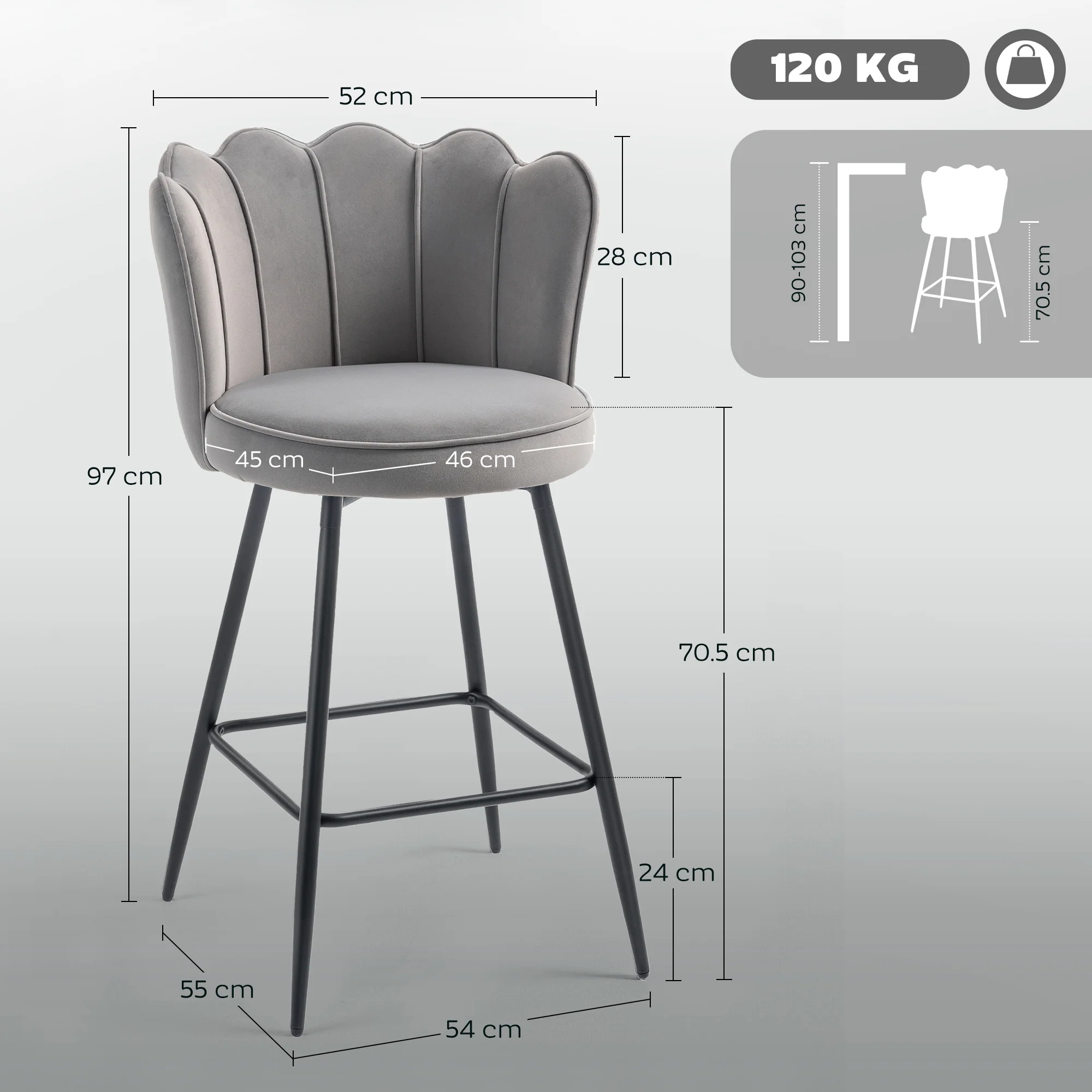 HOMCOM Set Of 2 Barstools With Petal Backrest For Kitchen Island - Image 23