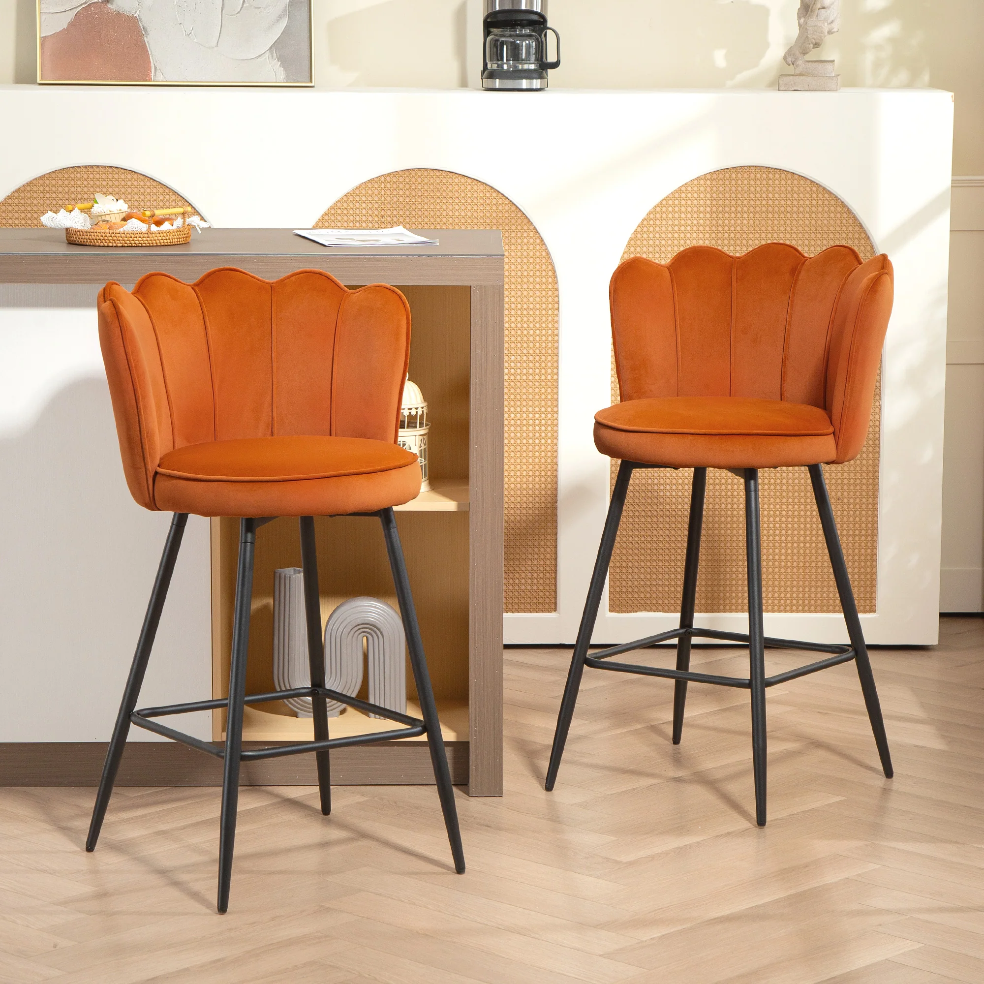 HOMCOM Set Of 2 Barstools With Petal Backrest For Kitchen Island - Image 29