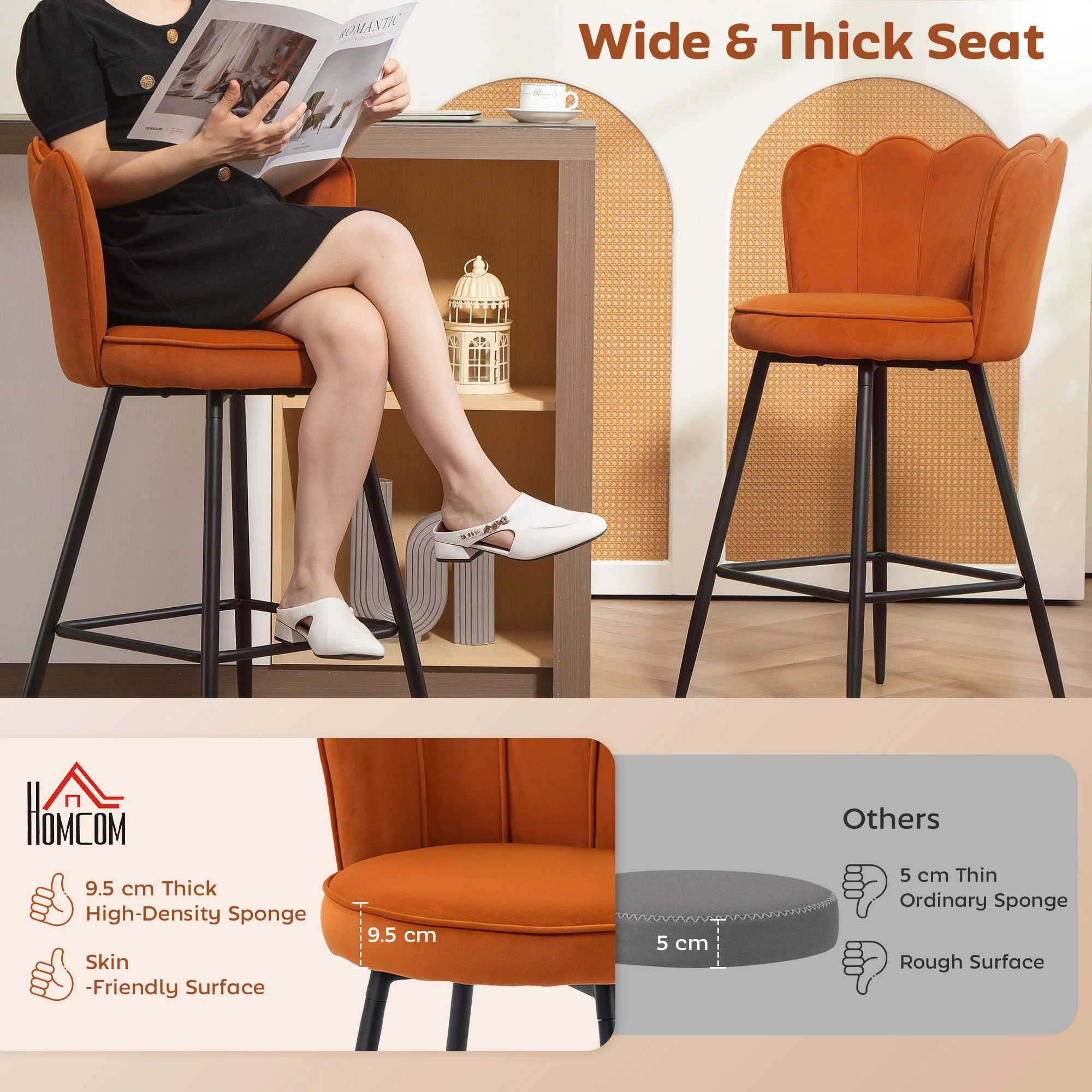 HOMCOM Set Of 2 Barstools With Petal Backrest For Kitchen Island - Image 30