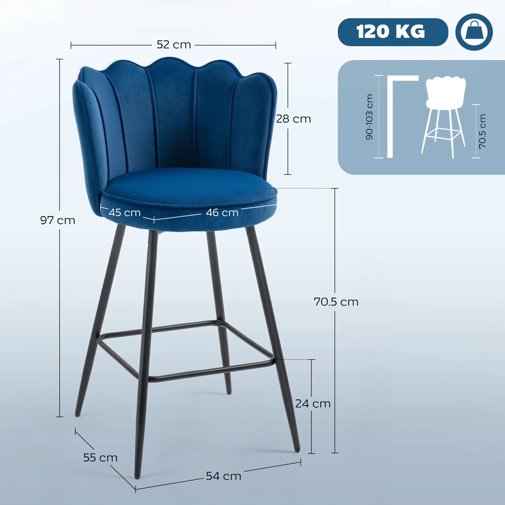 HOMCOM Set Of 2 Barstools With Petal Backrest For Kitchen Island - Image 5
