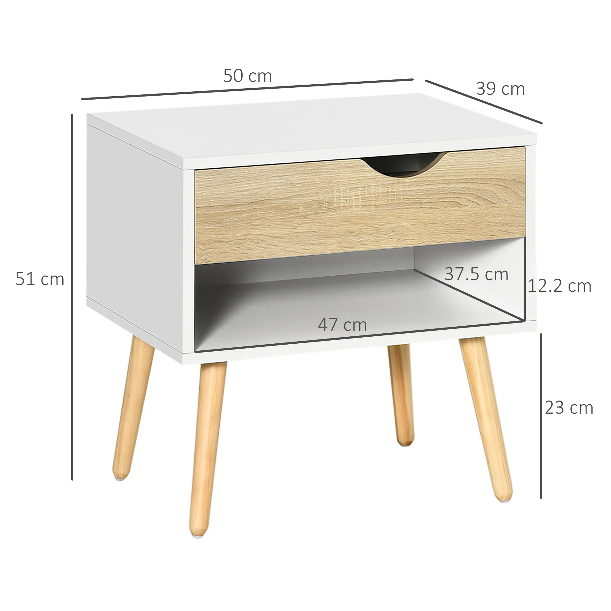 HOMCOM Set Of 2 Bedside Table With Drawer & Shelf, Nightstand For Bedroom - Image 5