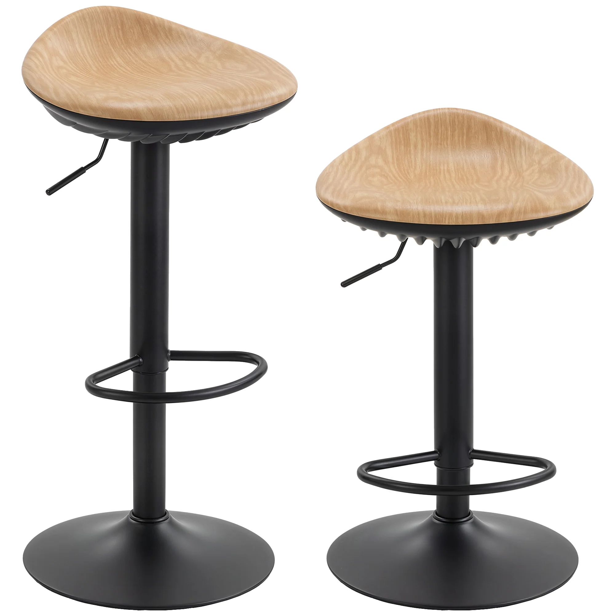 HOMCOM Set of 2 Breakfast Barstools, PU Leather Swivel Bar Stools, Oak