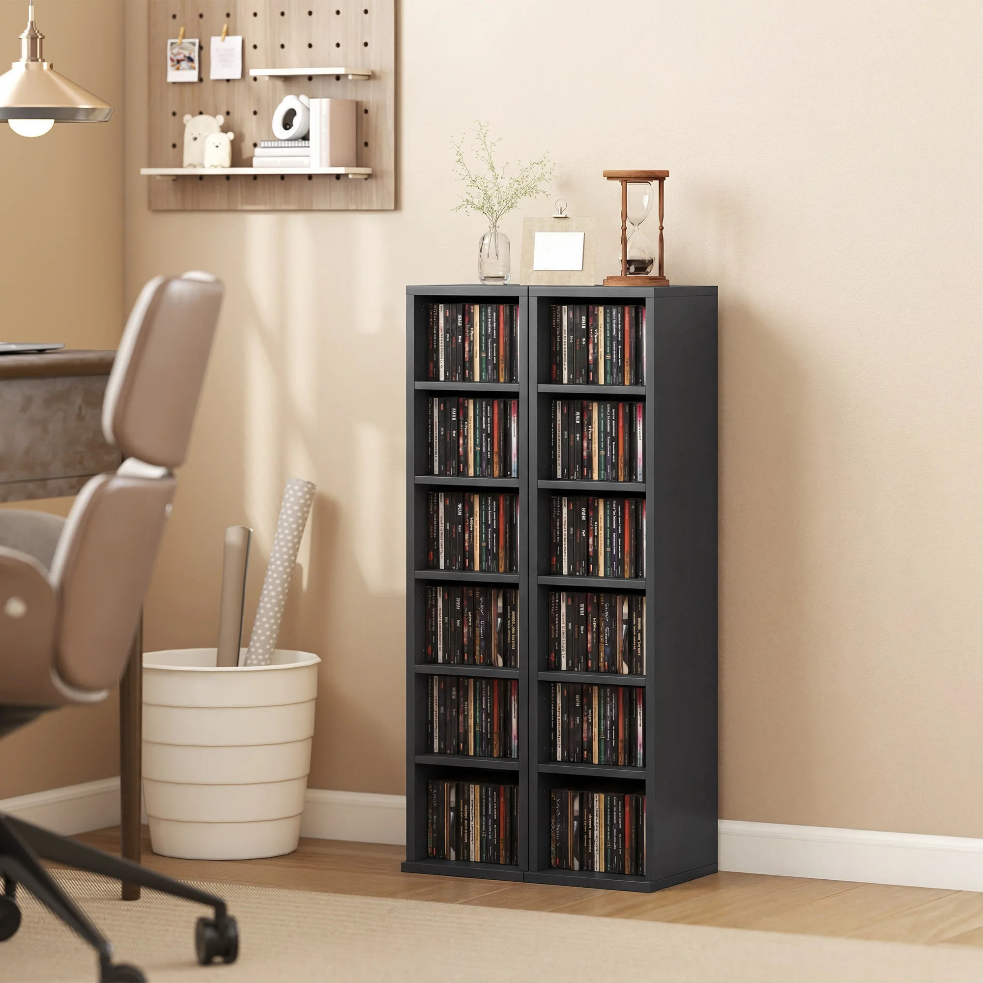 HOMCOM Set of 2 CD Storage Units DVD Shelf with Adjustable Shelves, Black - Image 2