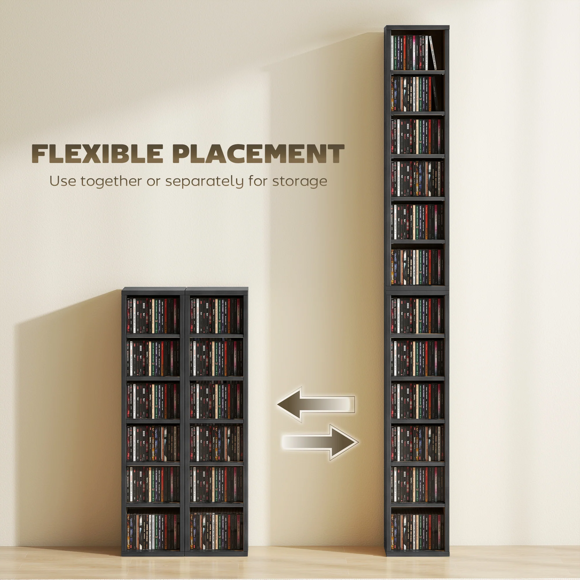 HOMCOM Set of 2 CD Storage Units DVD Shelf with Adjustable Shelves, Black - Image 5