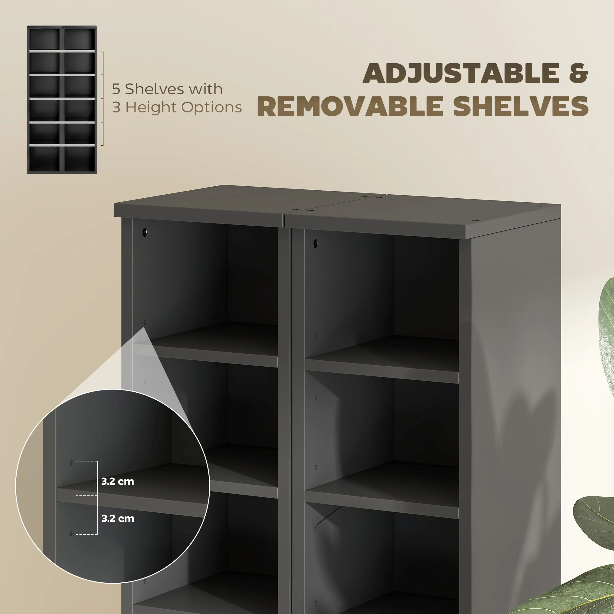 HOMCOM Set of 2 CD Storage Units DVD Shelf with Adjustable Shelves, Black - Image 6