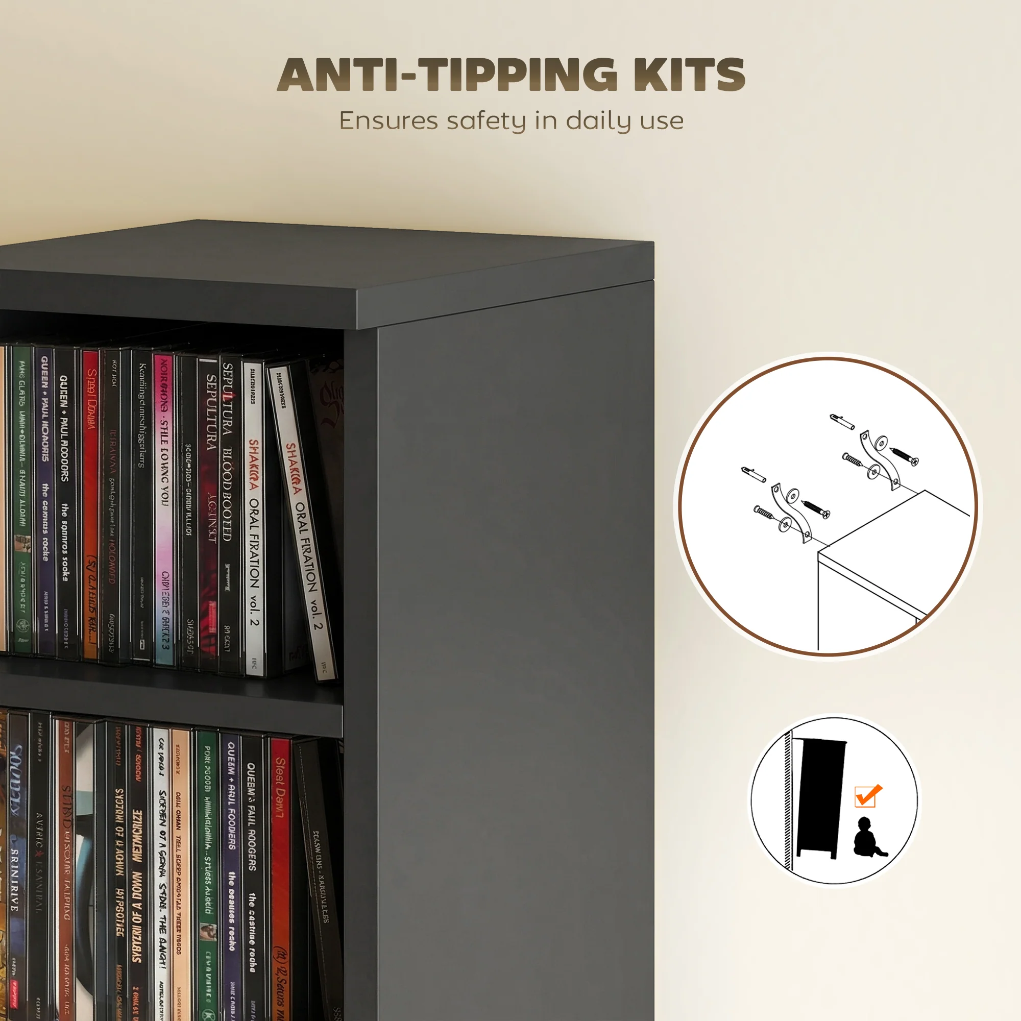 HOMCOM Set of 2 CD Storage Units DVD Shelf with Adjustable Shelves, Black - Image 7