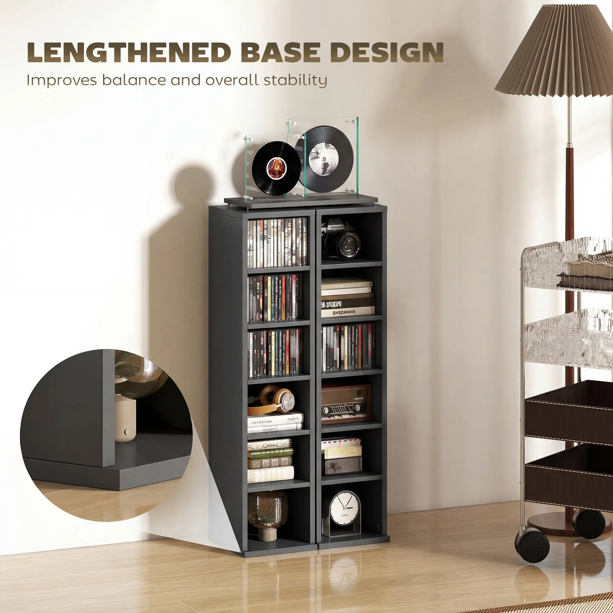 HOMCOM Set of 2 CD Storage Units DVD Shelf with Adjustable Shelves, Black - Image 8