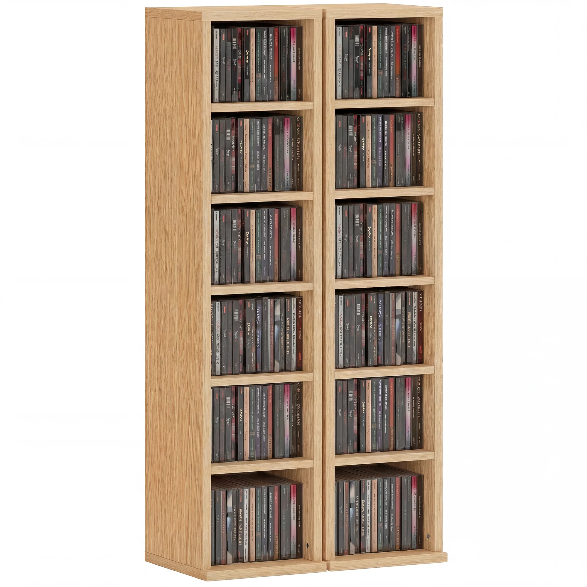 HOMCOM Set of 2 CD Storage Units DVD Shelf with Adjustable Shelves, Natural