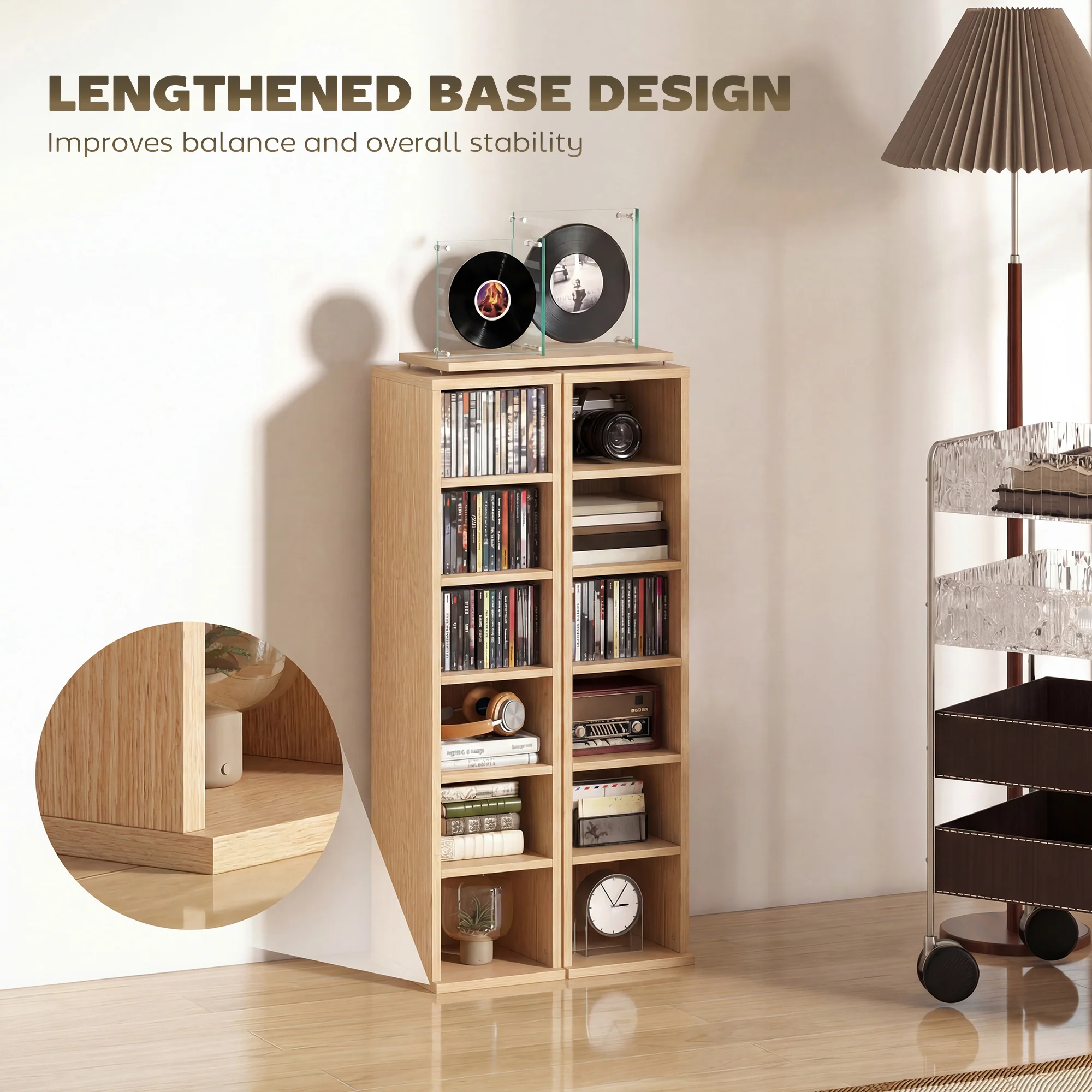 HOMCOM Set of 2 CD Storage Units DVD Shelf with Adjustable Shelves, Natural - Image 8
