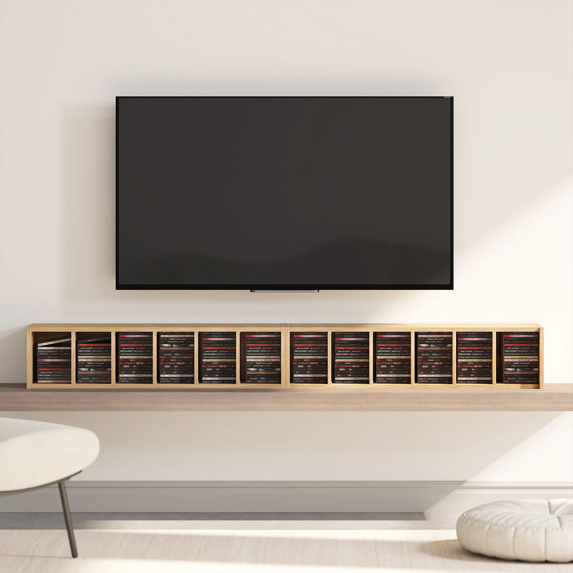 HOMCOM Set of 2 CD Storage Units DVD Shelf with Adjustable Shelves, Natural - Image 9