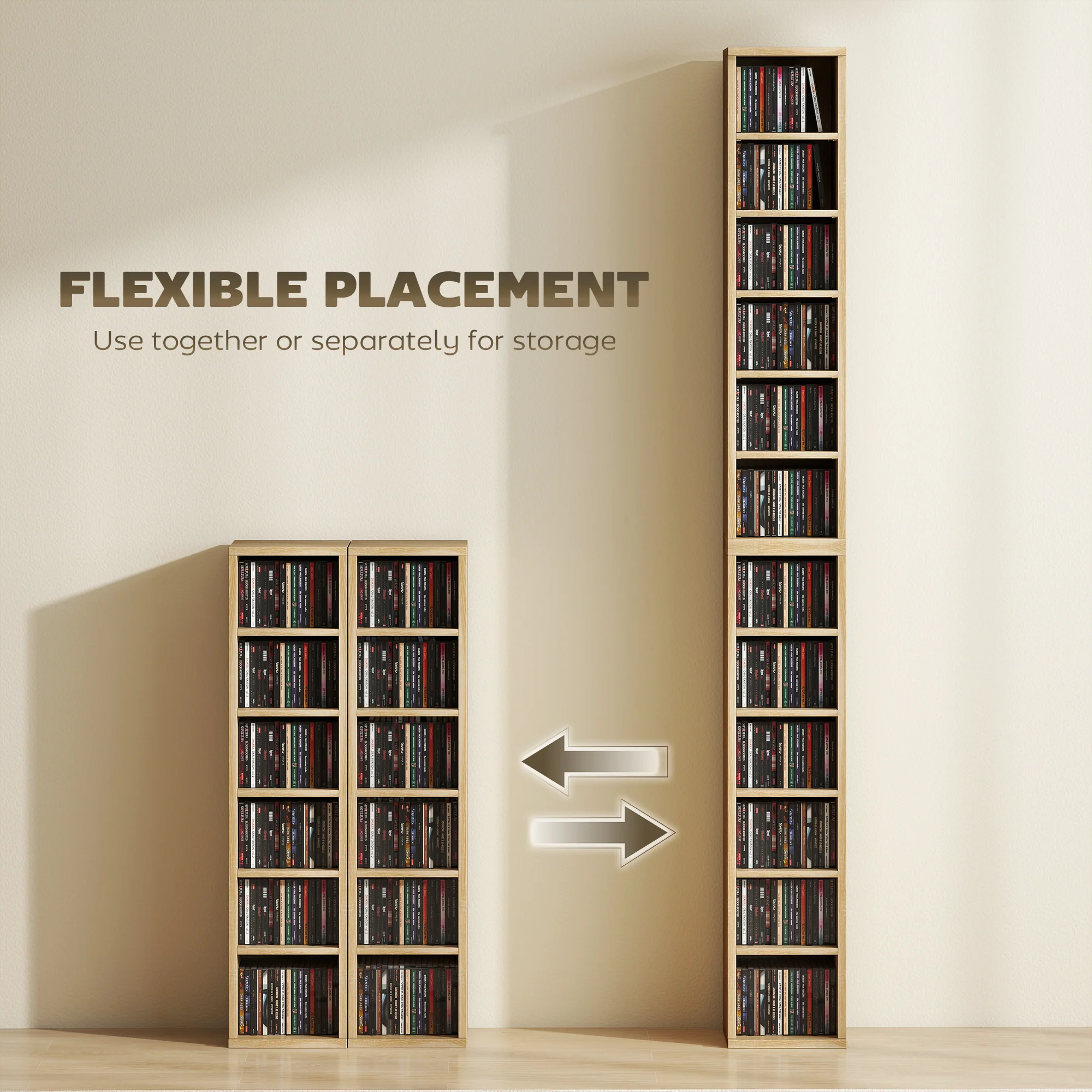 HOMCOM Set of 2 CD Storage Units DVD Shelf with Adjustable Shelves, Oak - Image 5
