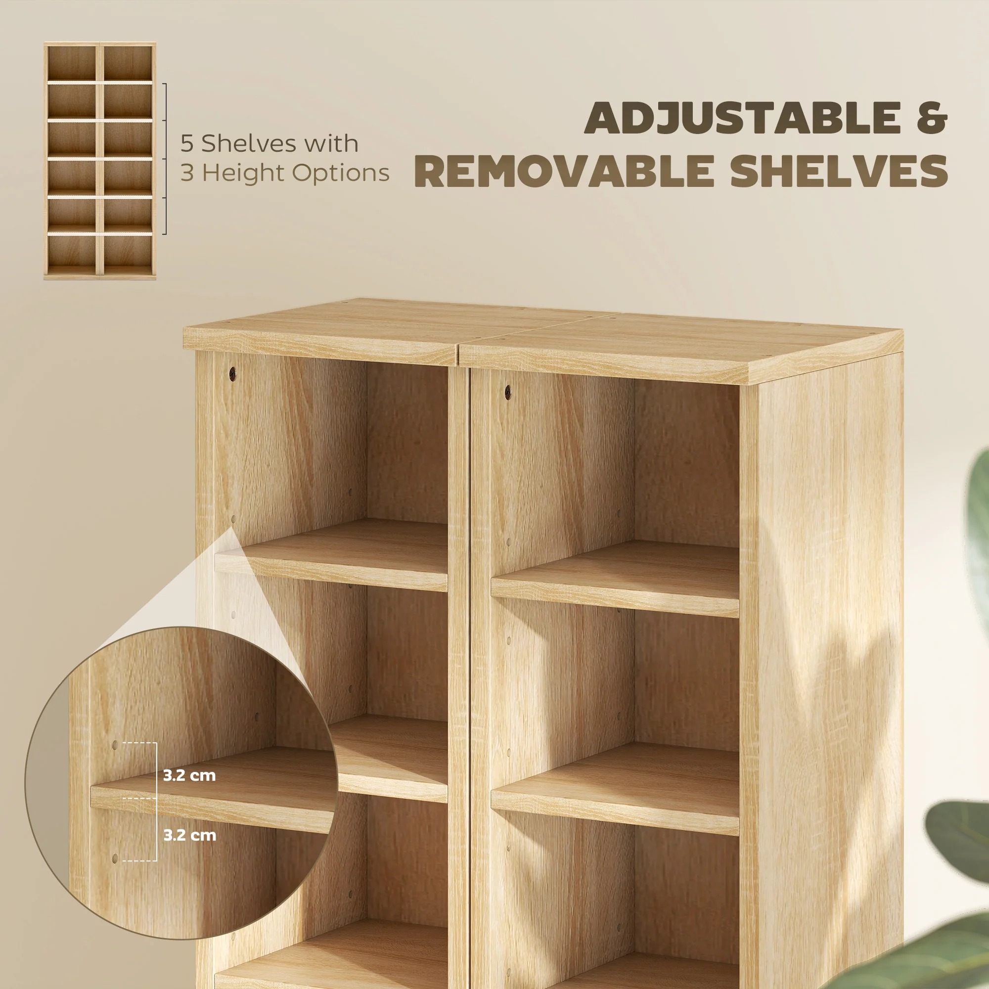 HOMCOM Set of 2 CD Storage Units DVD Shelf with Adjustable Shelves, Oak - Image 6